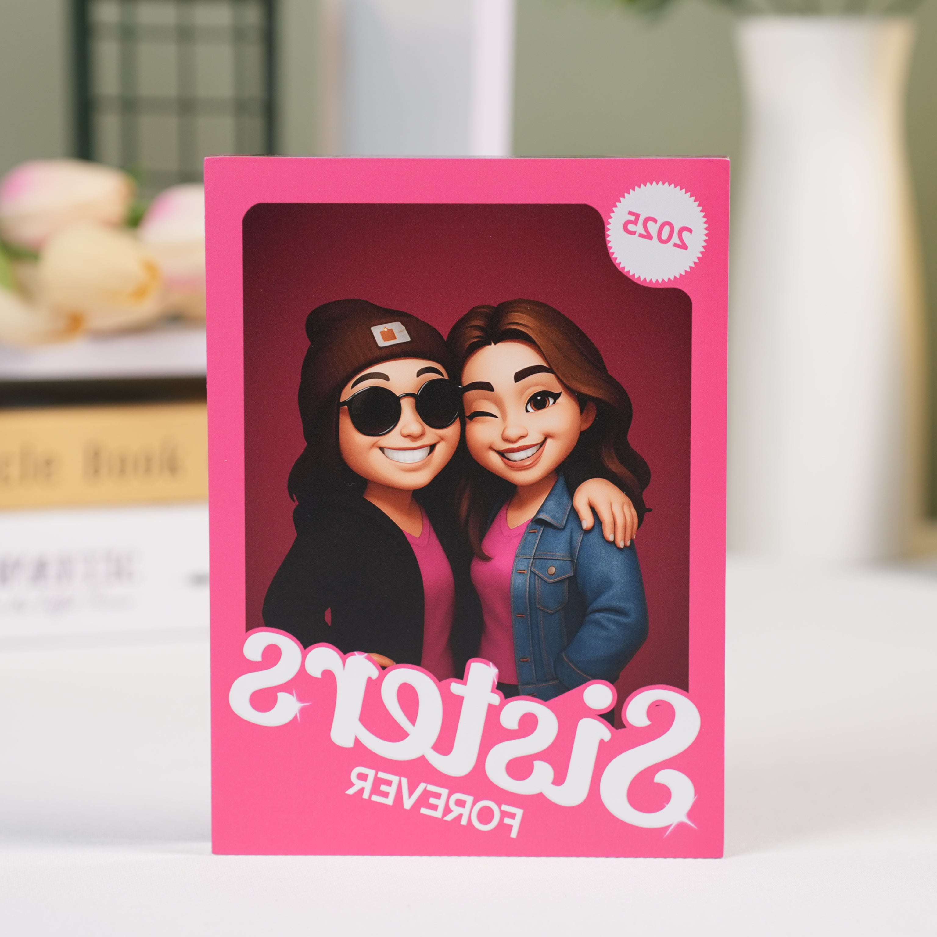 Besties Forever - Sisters Forever - Partner in crime Pink Action Figure 3D Effect, Personalized Acrylic Plaque, Meaningful Gift For Best Friend