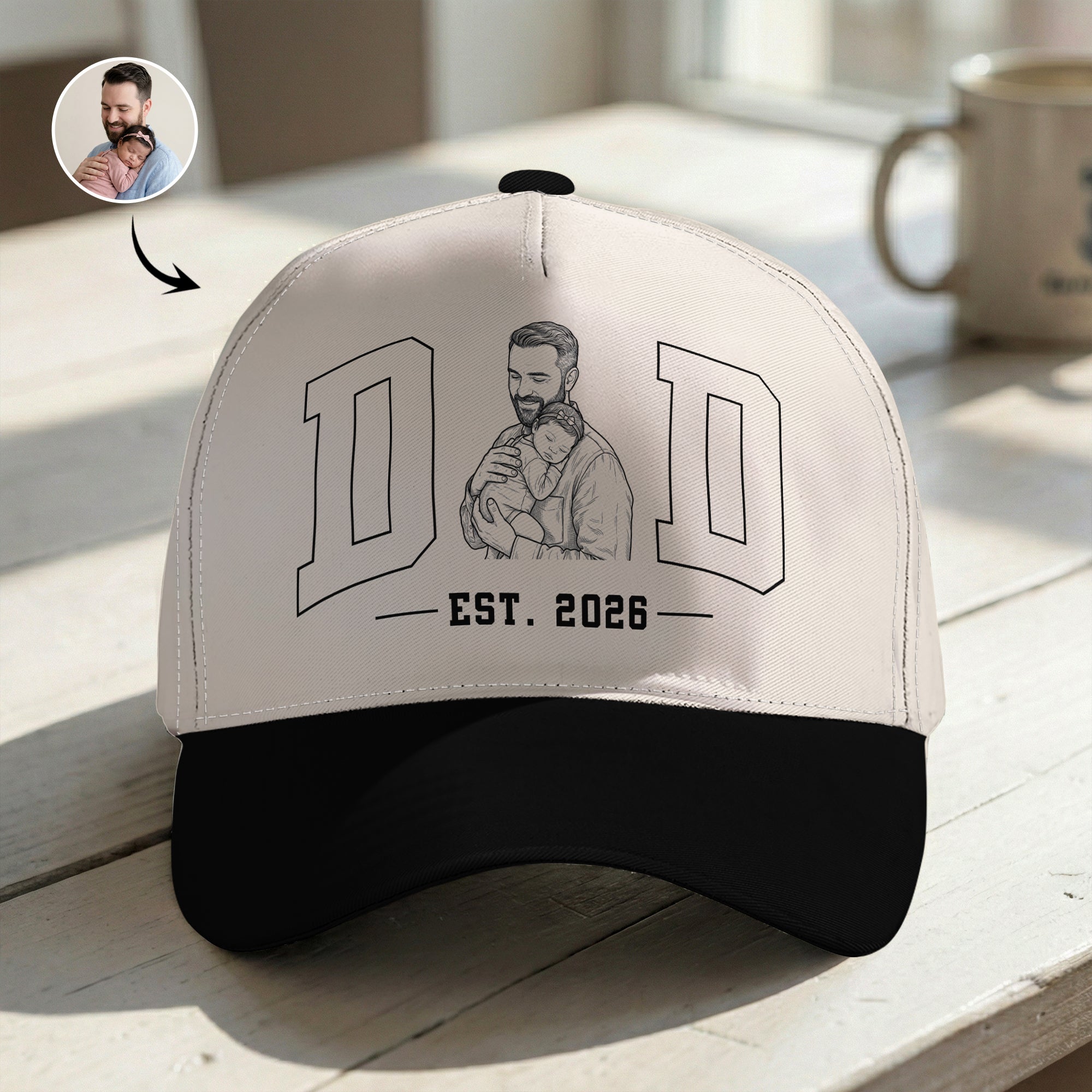 Dad Est Custom Photo Sketch Line Art Father's Day Gift For New Dad, Husband - Personalized Cap