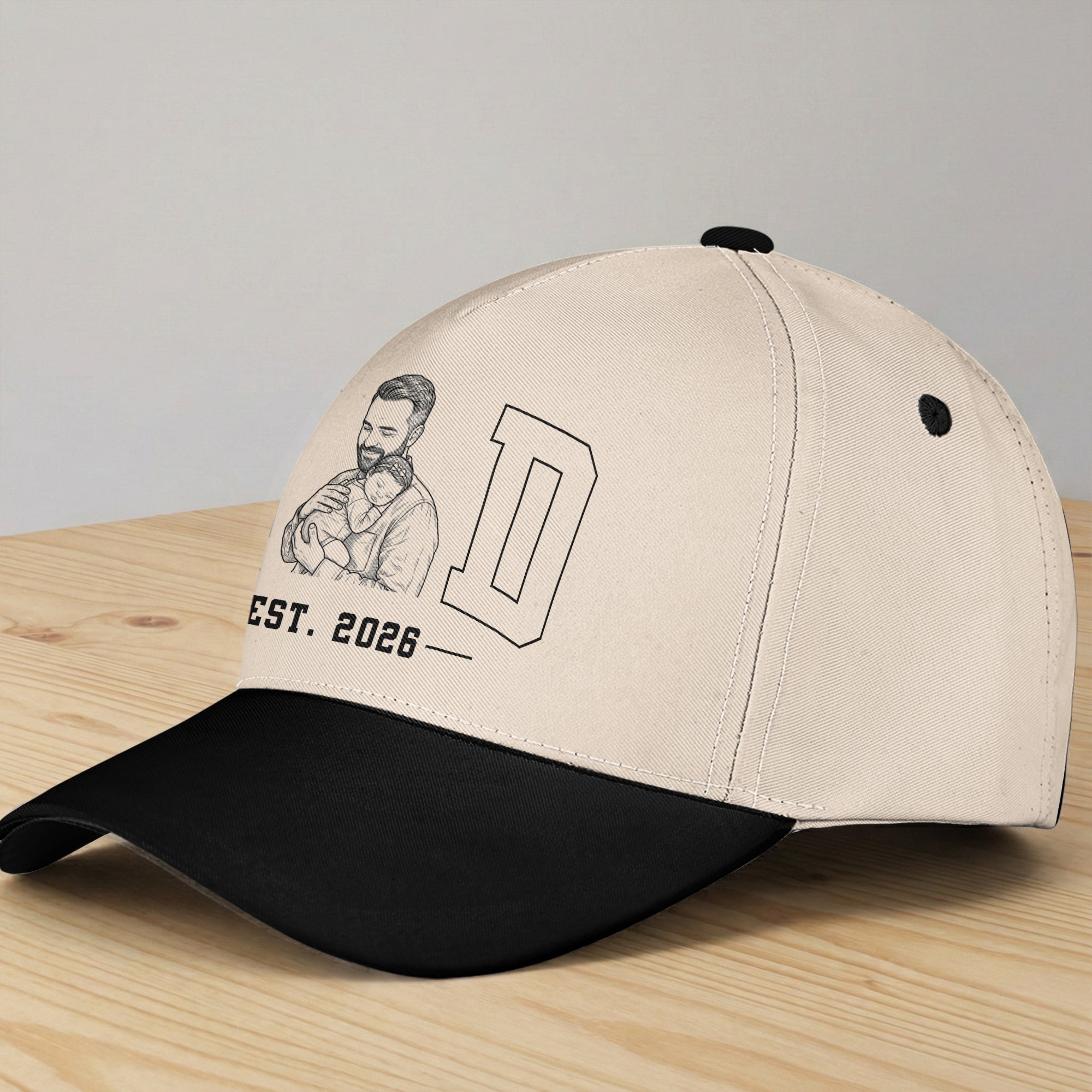Dad Est Custom Photo Sketch Line Art Father's Day Gift For New Dad, Husband - Personalized Cap