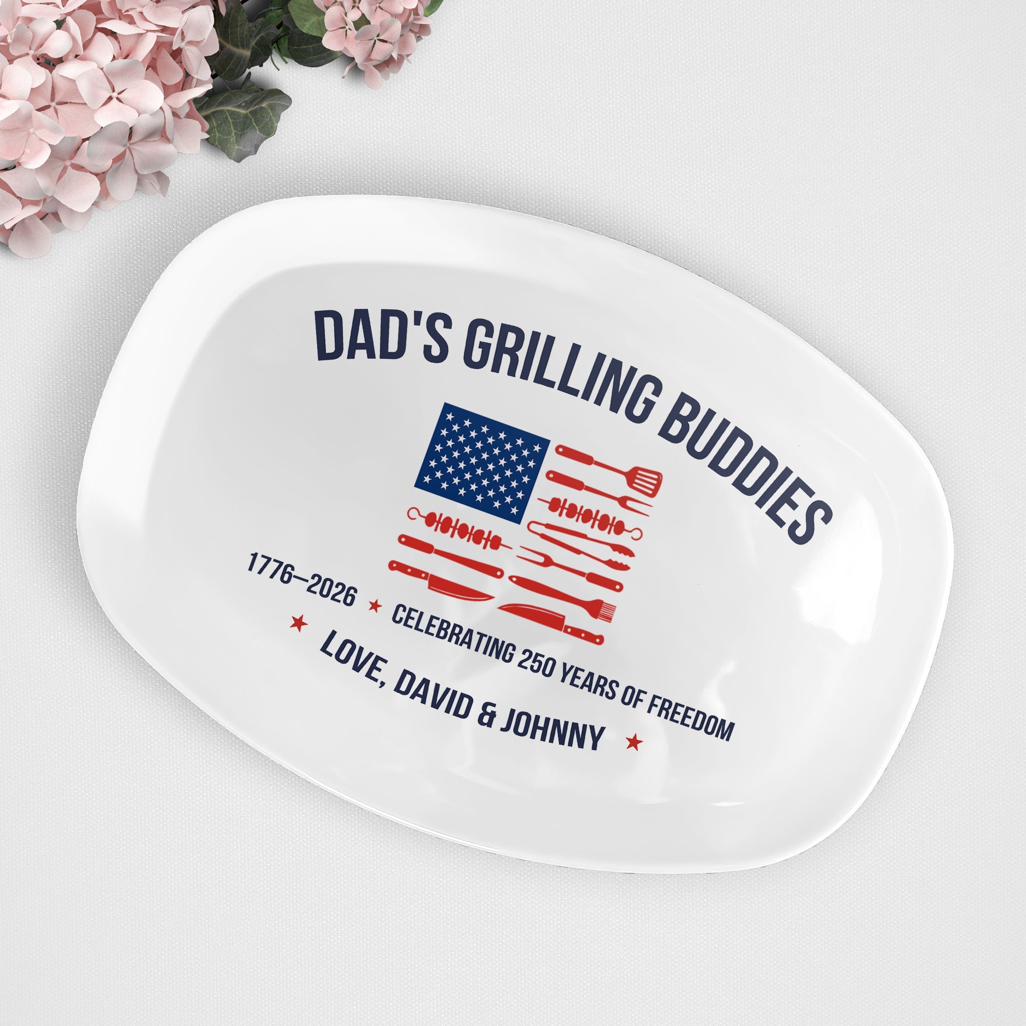 Dad, Grandpa, Papa Grilling Patriotic Bbq Grill Master Gift American Flag - Personalized Platter