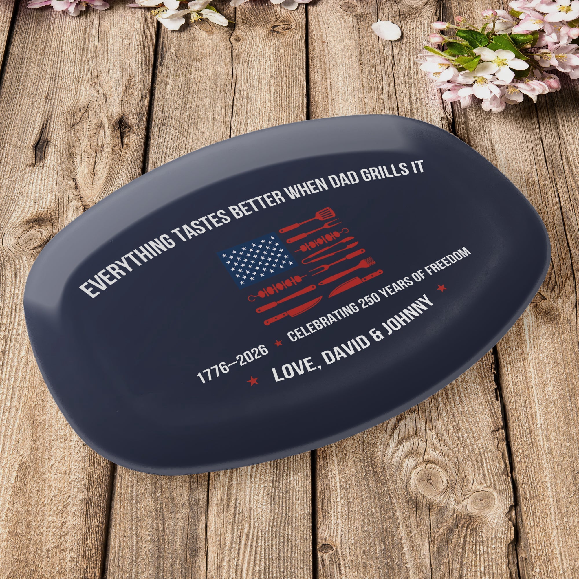 Dad, Grandpa, Papa Grilling Patriotic Bbq Grill Master Gift American Flag - Personalized Platter