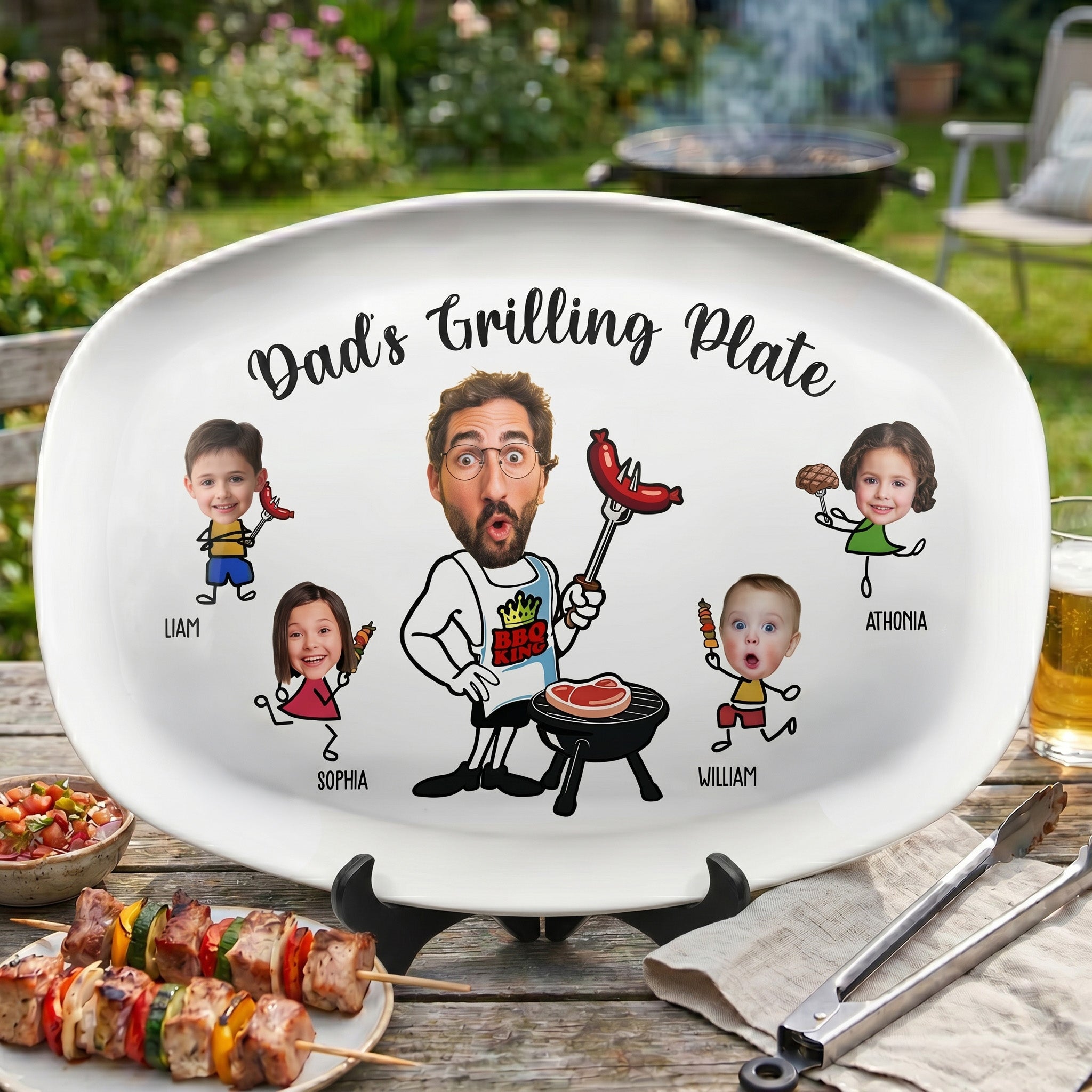 Daddy Grilling - Father's Day Gifts For Dad, Christmas Gift For Grandpa, Father - Personalized Photo Platter
