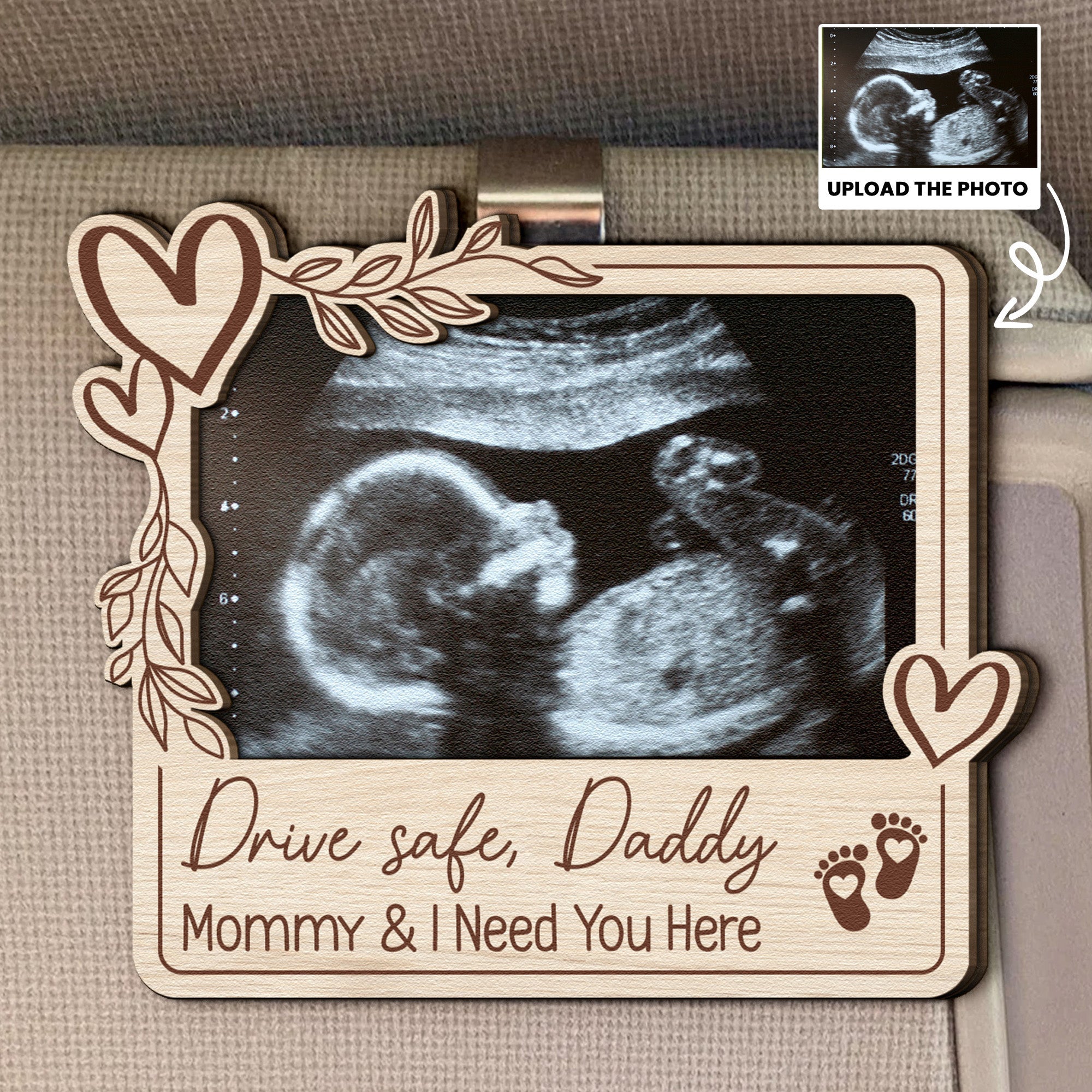 Drive Safe Daddy - New Dad Gifts - Personalized Wooden Photo Car Visor Clip