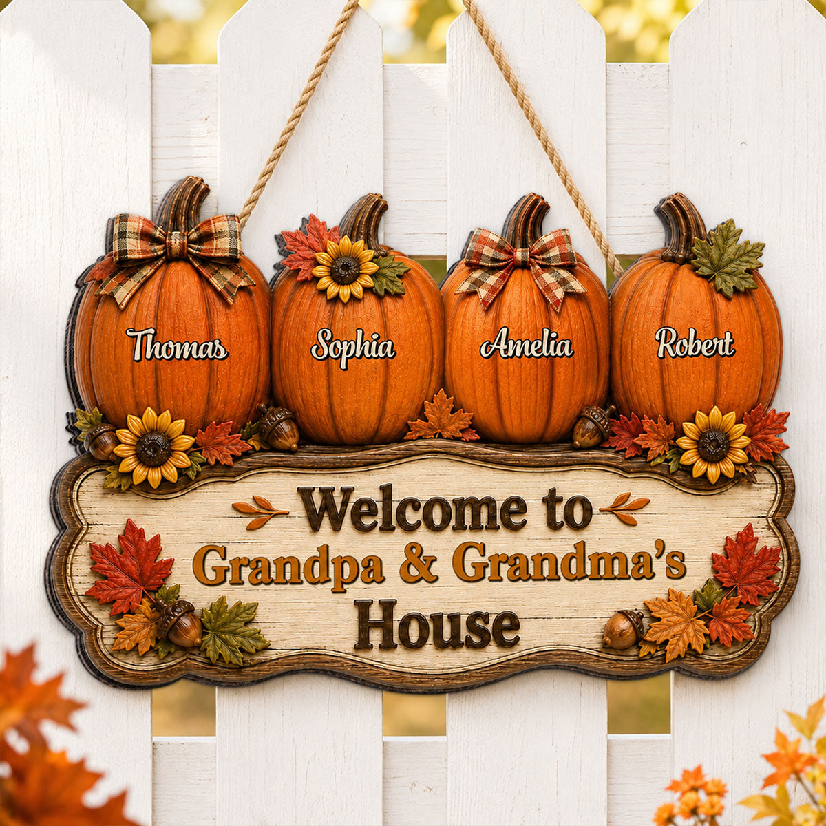 Cozy Warm Fall Season Vibe Little Pumpkins Welcome To Grandma Grandpa House - Personalized Wood Sign - Fall Decoration For Grandparents