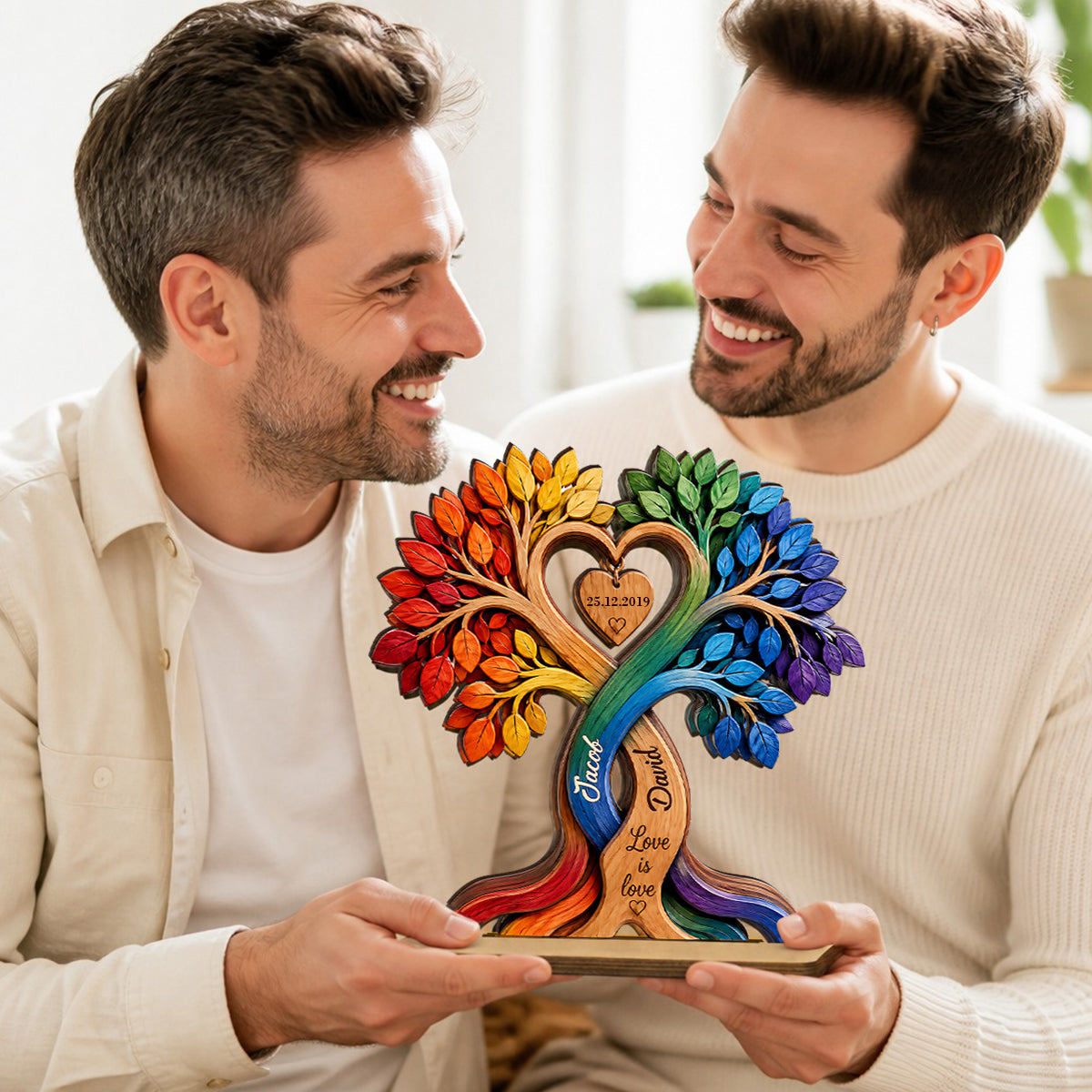 LGBT Couple Heart Tree - Personalized 2-Layered Wooden Plaque - Anniversary Gift for Him, Gift for Her