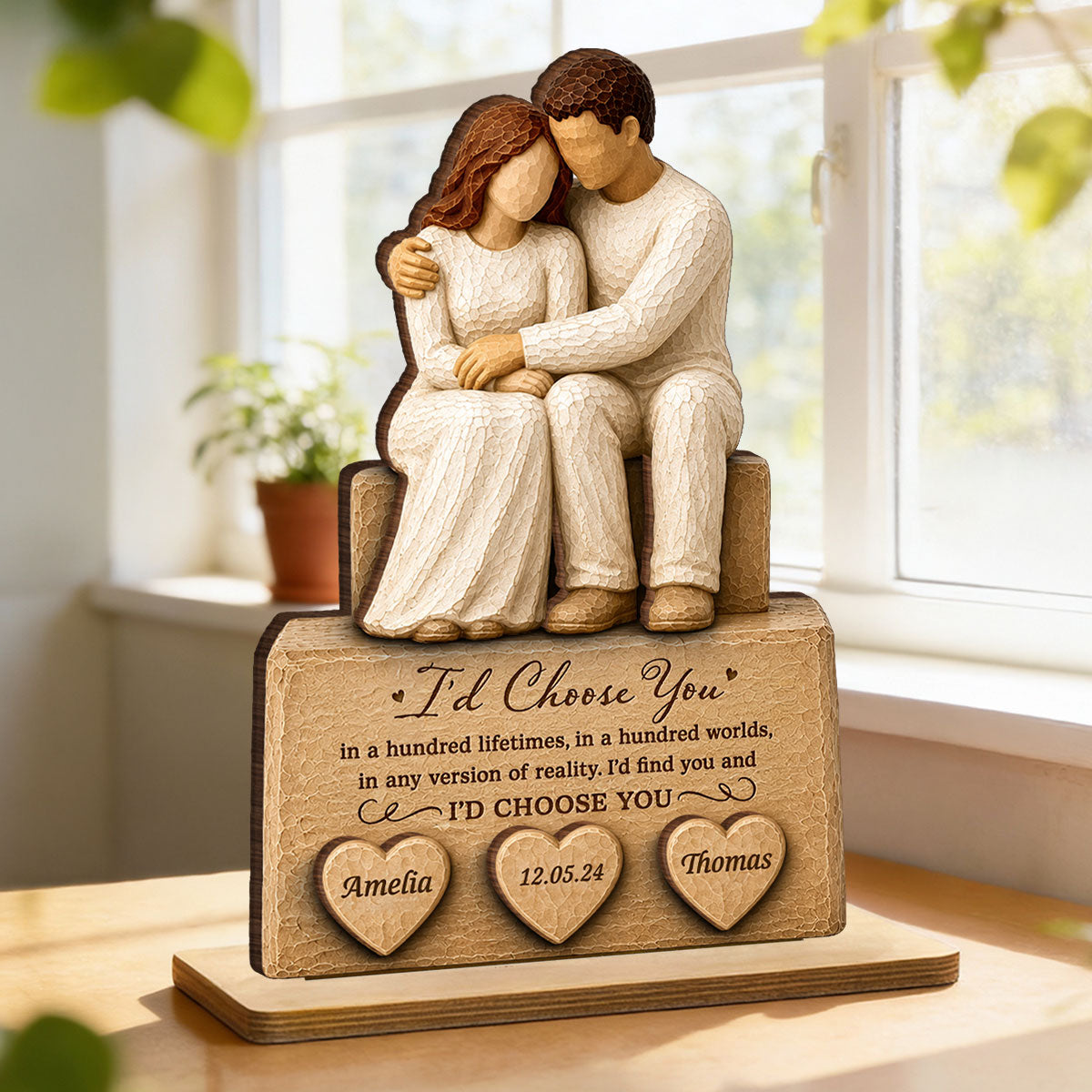I'd Choose You Husband and Wife Couple - Personalized 2-Layered Wooden Plaque - Heartfelt Anniversary Gift for Her, for Him