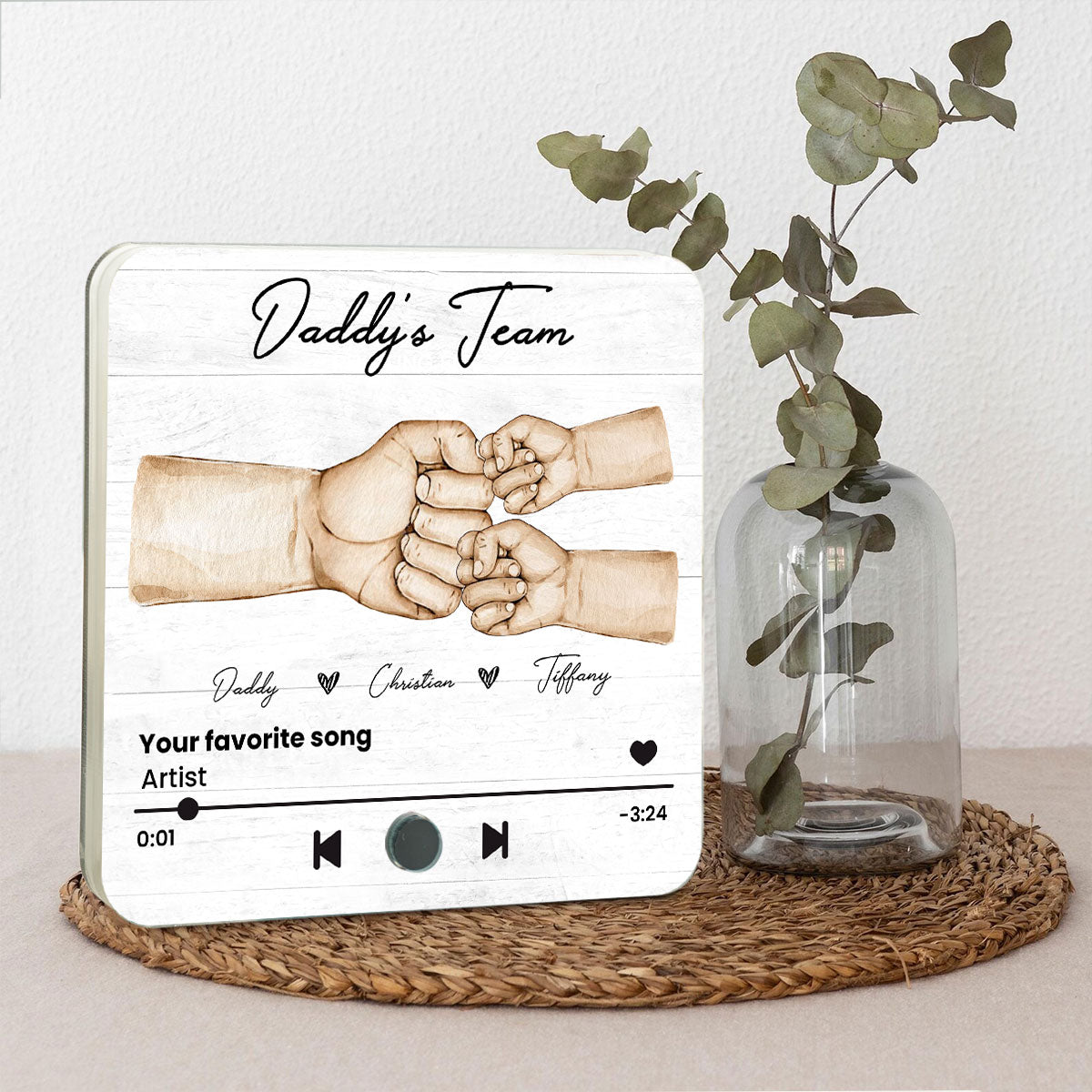 Daddy's Team Fist Bump Personalized Personalized Music Fridge Magnet, Heartfelt Gift For Dad