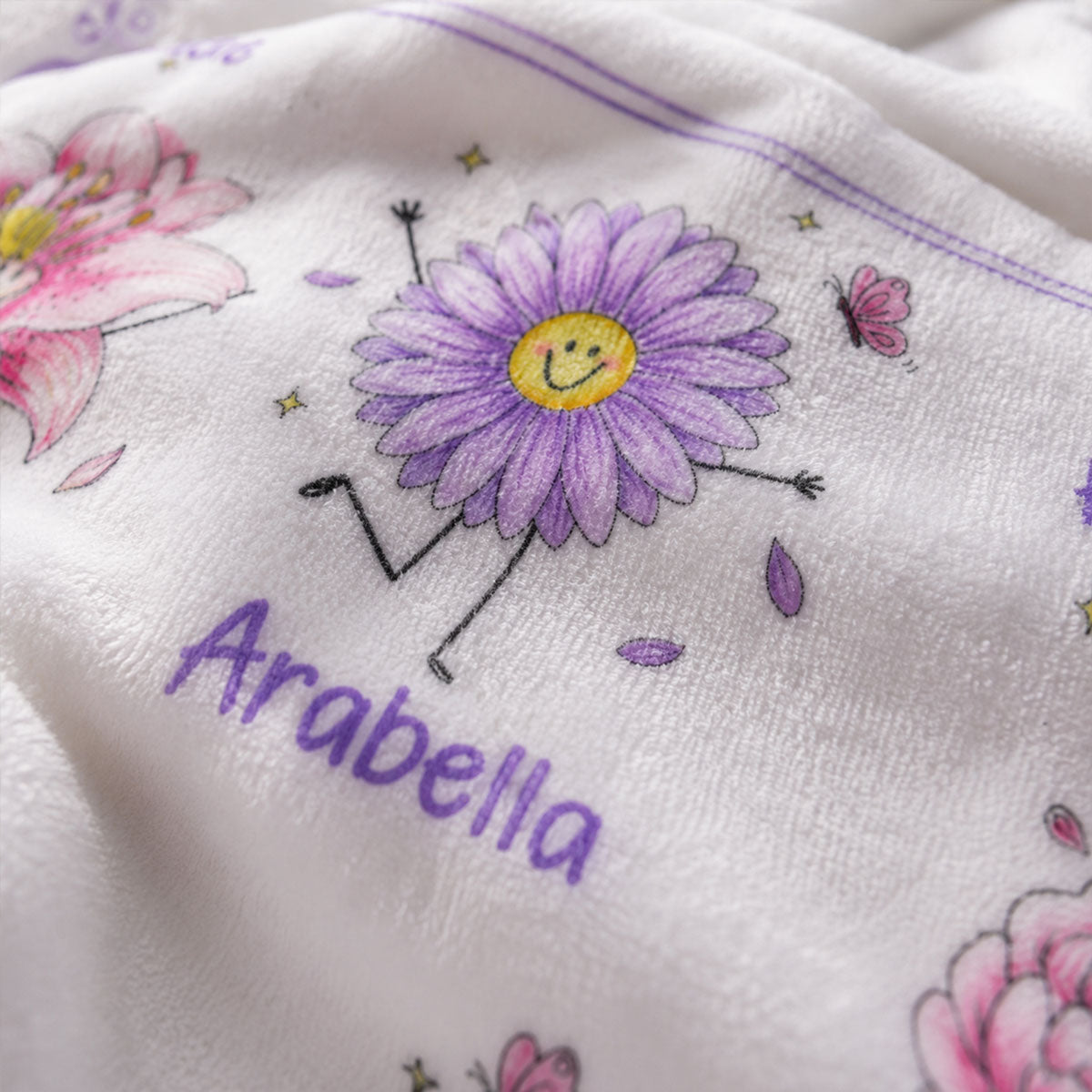 Grandma's Garden Cute Doodle Birth Month Flowers - Personalized Fleece Blanket - Gift For Grandma