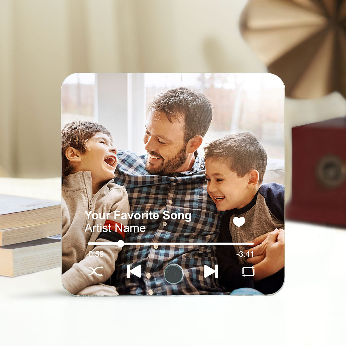 Dad And Kids Photo Custom Dad's Favorite Song Personalized Music Fridge Magnet, Play Full Song| Unique Gift For Dad