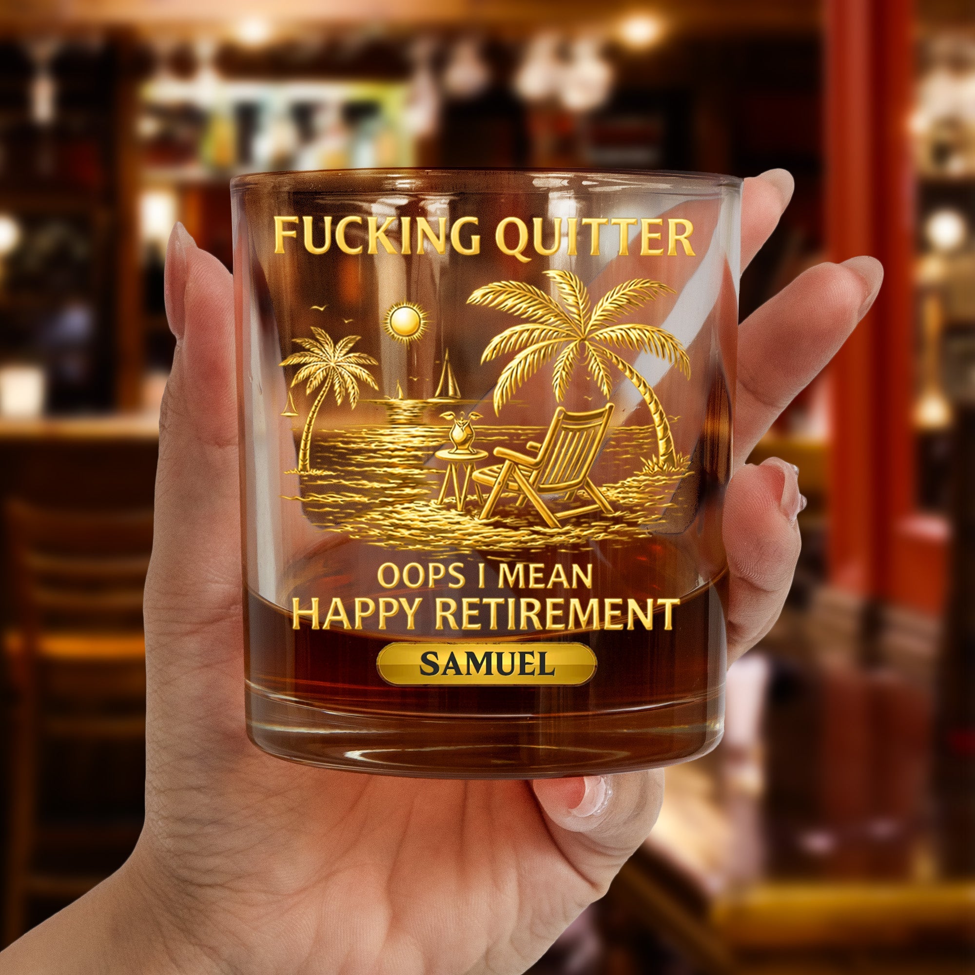 F*Cking Quitter Oops I Mean Happy Retirement - Printed Effect - Personalized Whiskey Glass