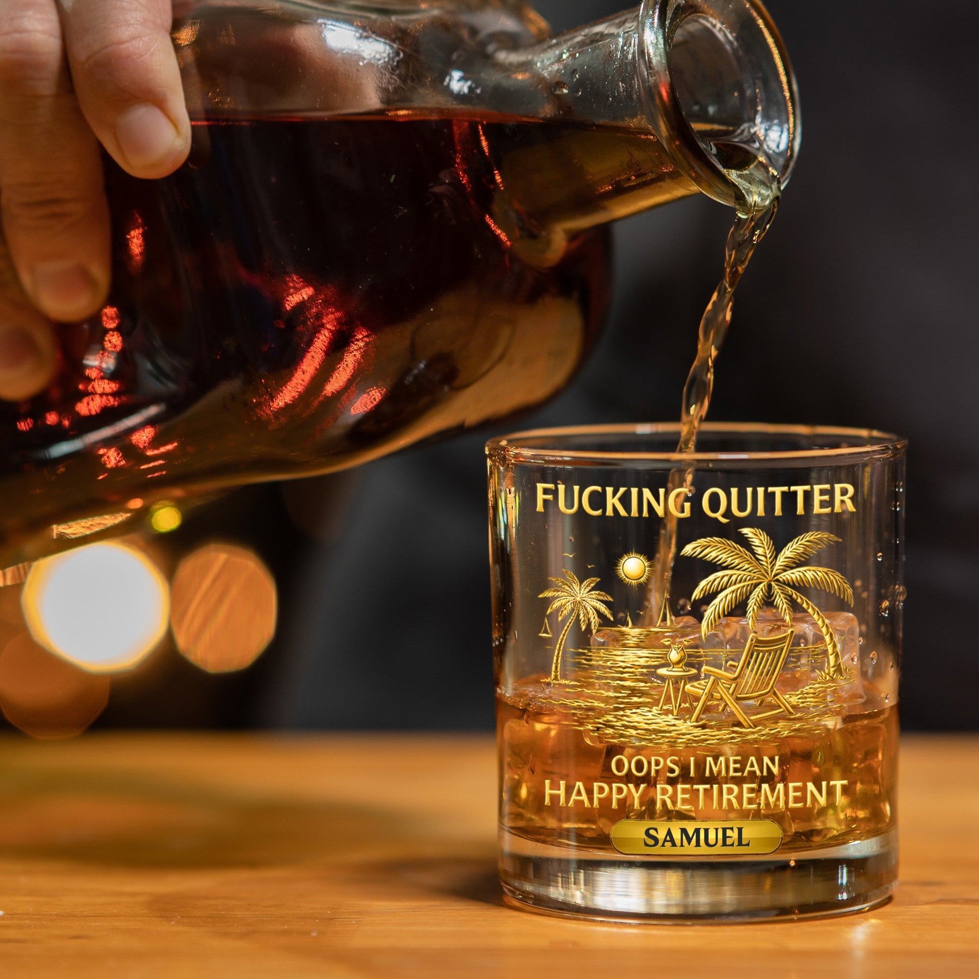 F*Cking Quitter Oops I Mean Happy Retirement - Printed Effect - Personalized Whiskey Glass
