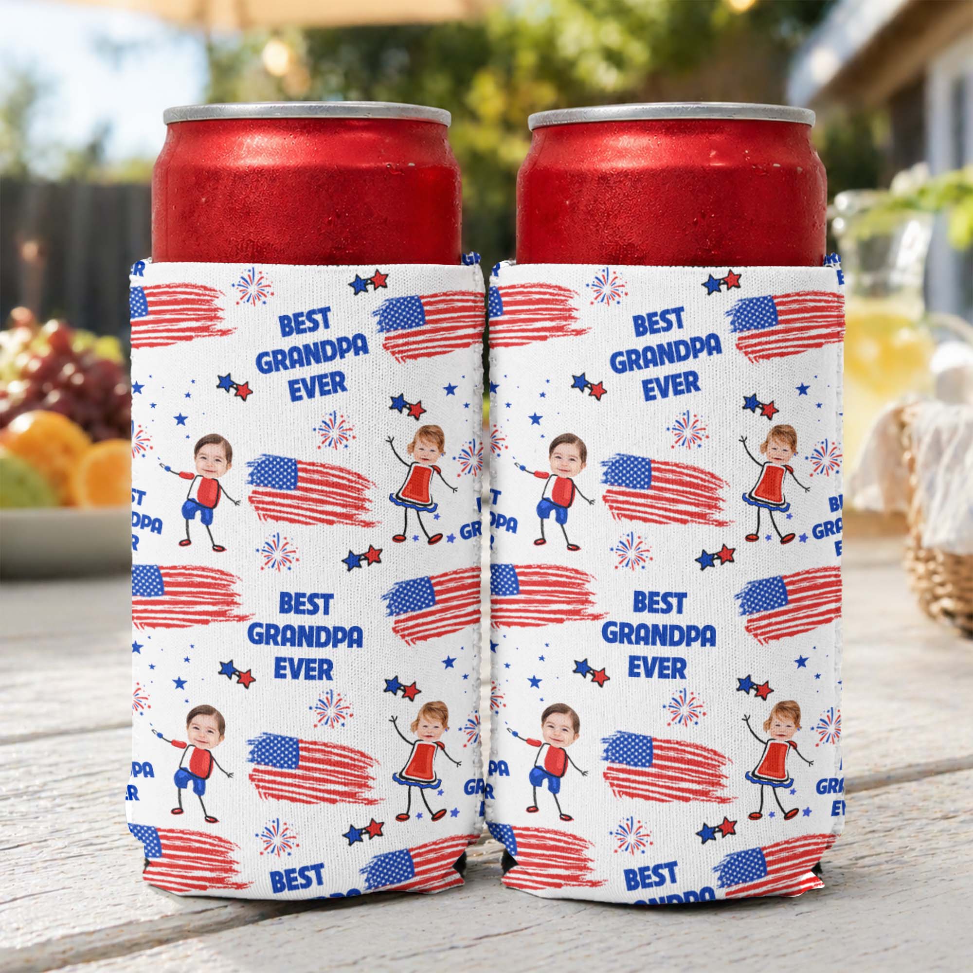Father's Day Gifts, Best Dad Grandpa Ever Custom Photo - Personalized Can Cooler