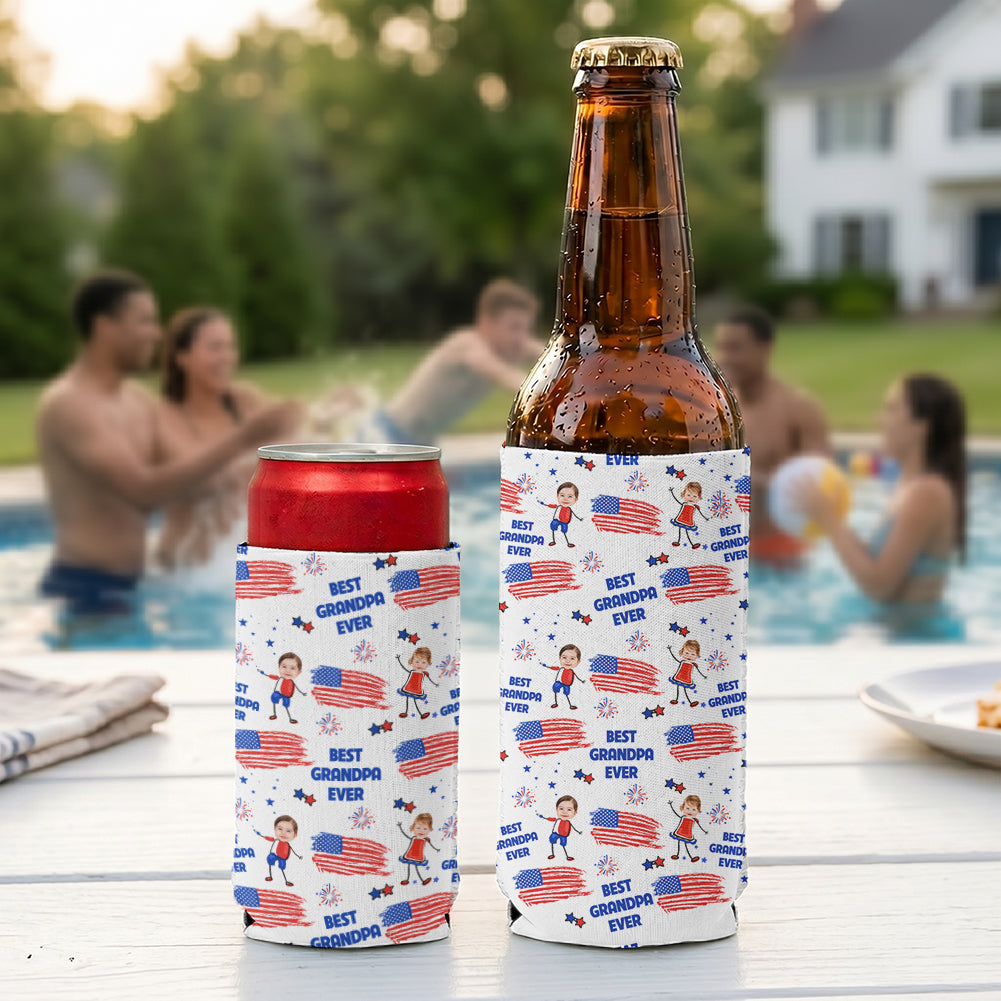 Father's Day Gifts, Best Dad Grandpa Ever Custom Photo - Personalized Can Cooler