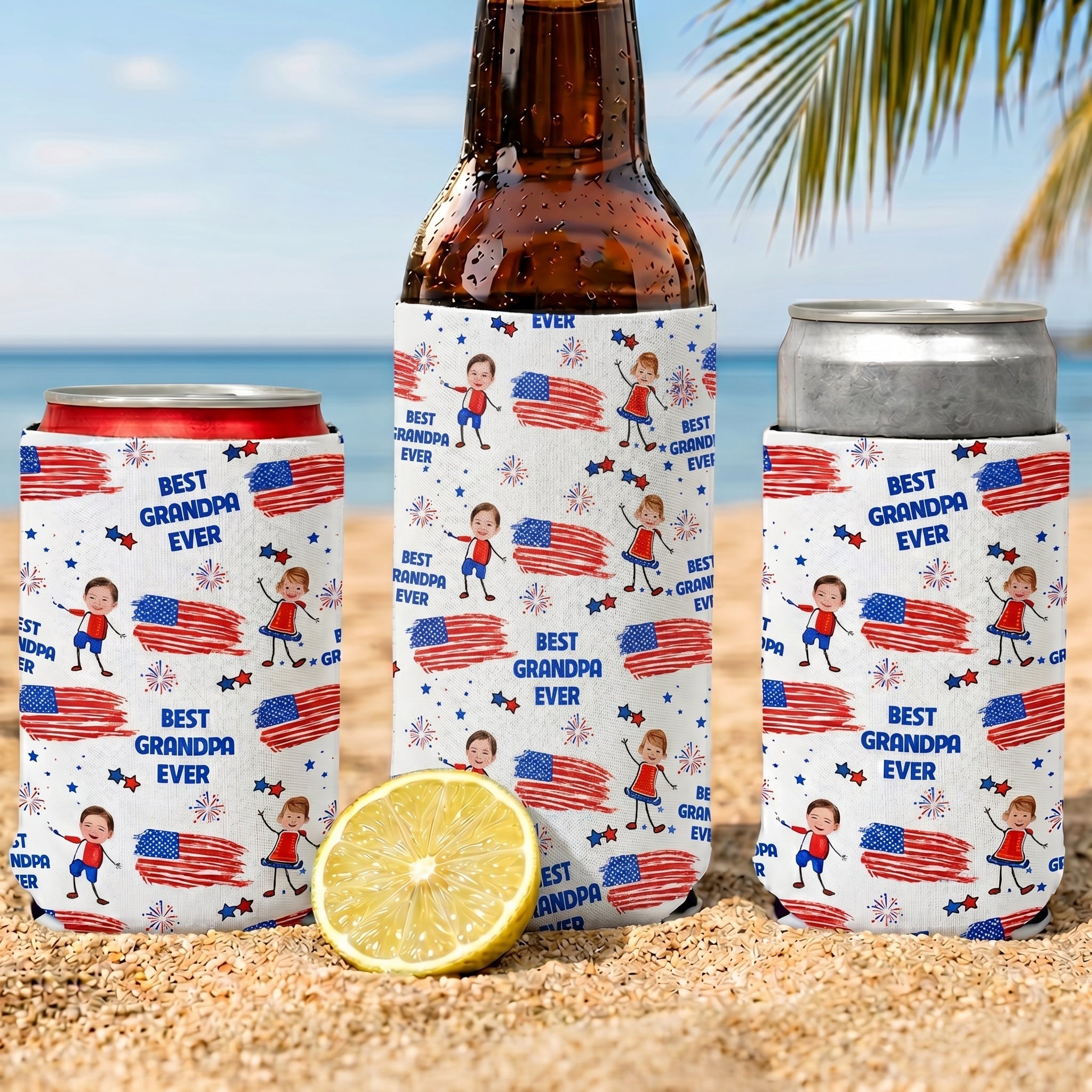 Father's Day Gifts, Best Dad Grandpa Ever Custom Photo - Personalized Can Cooler