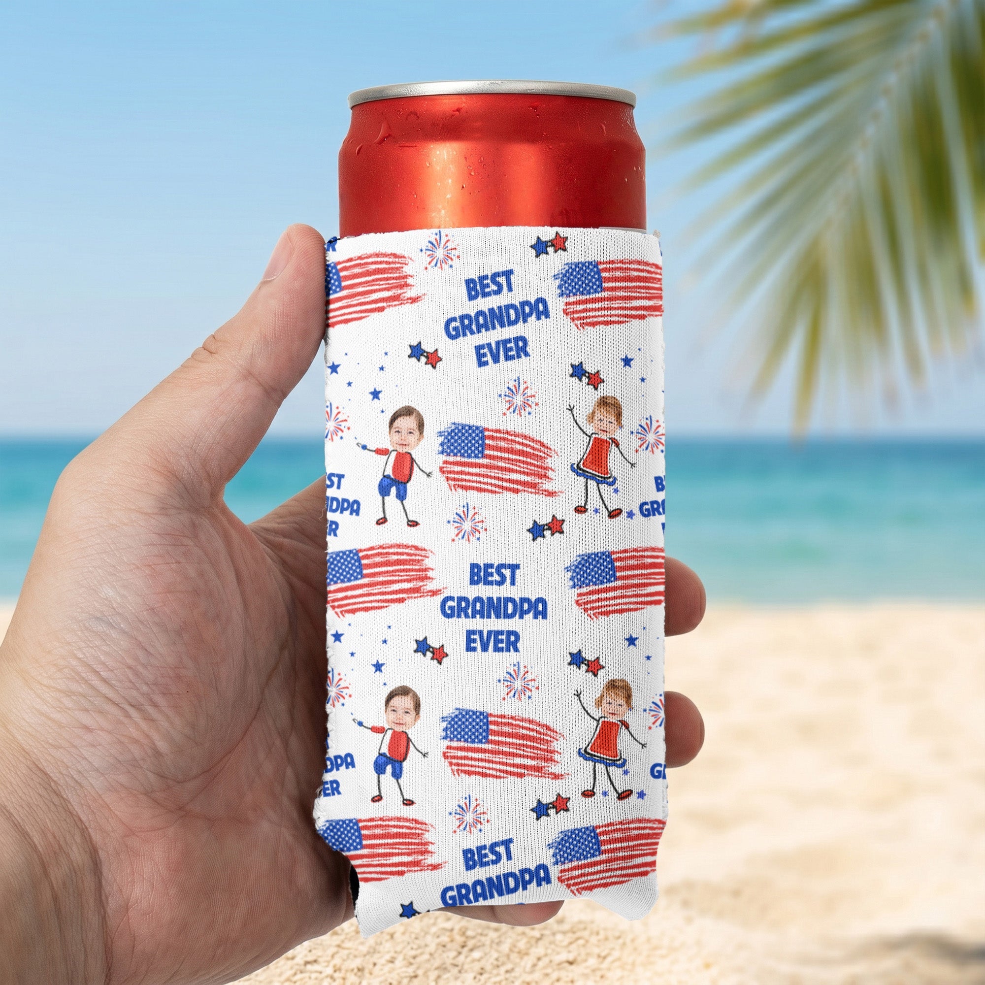 Father's Day Gifts, Best Dad Grandpa Ever Custom Photo - Personalized Can Cooler