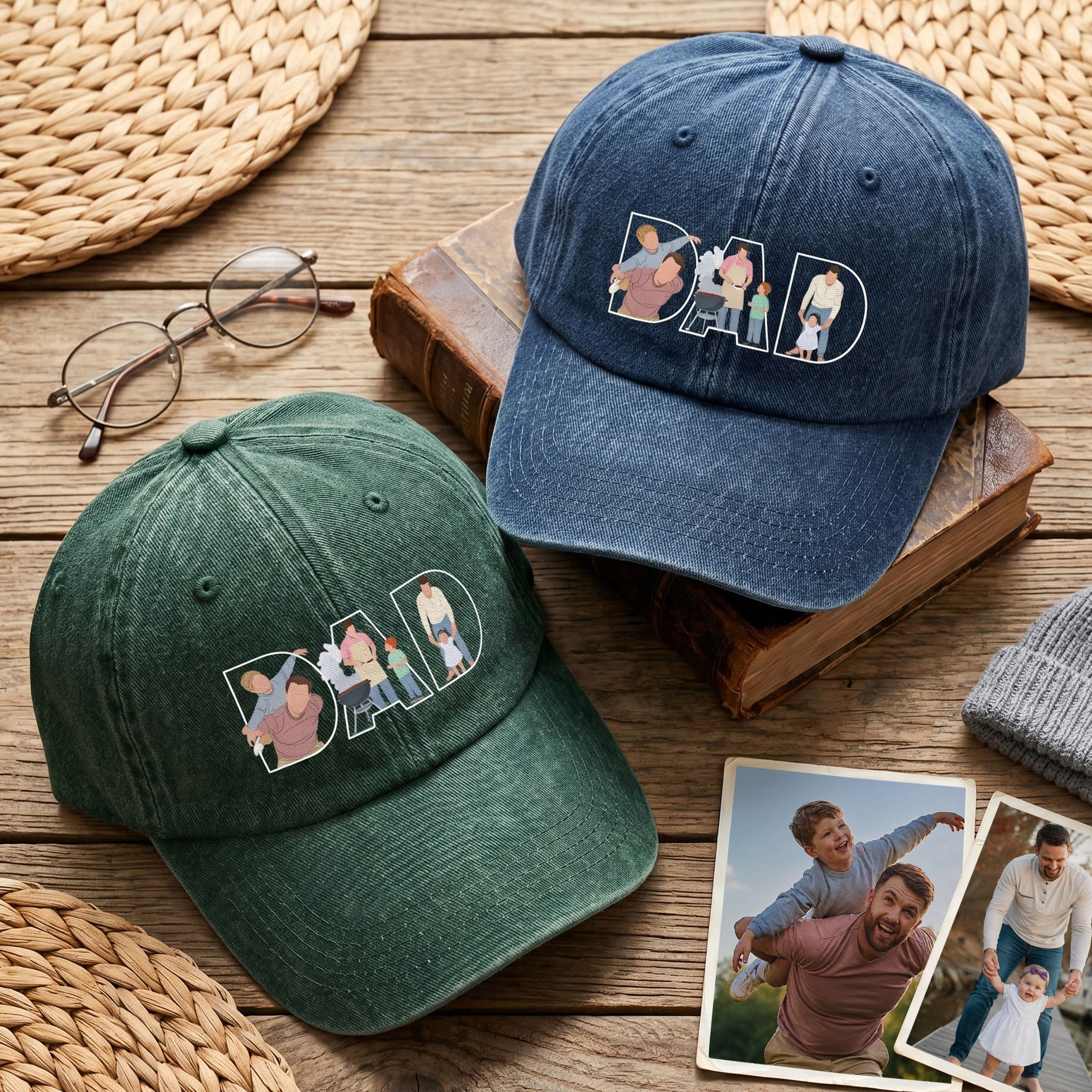 Father's Day Gift Custom Dad Portrait For Father, New Dad - Faceless Art - Personalized Cap