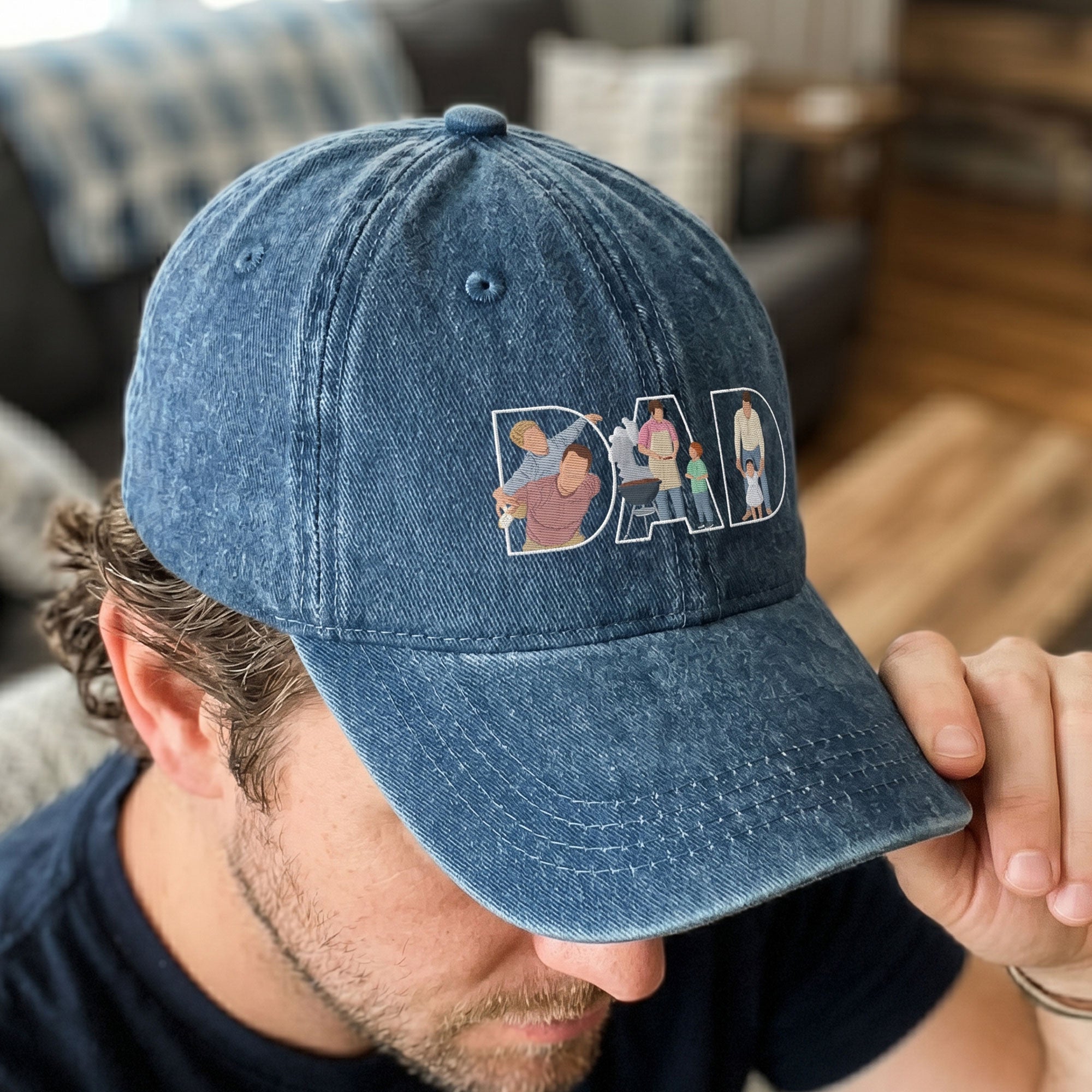 Father's Day Gift Custom Dad Portrait For Father, New Dad - Faceless Art - Personalized Cap