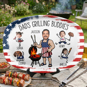 Father's Day Gifts, Dad's Grilling Buddies Custom Kids Faces - Personalized Platter