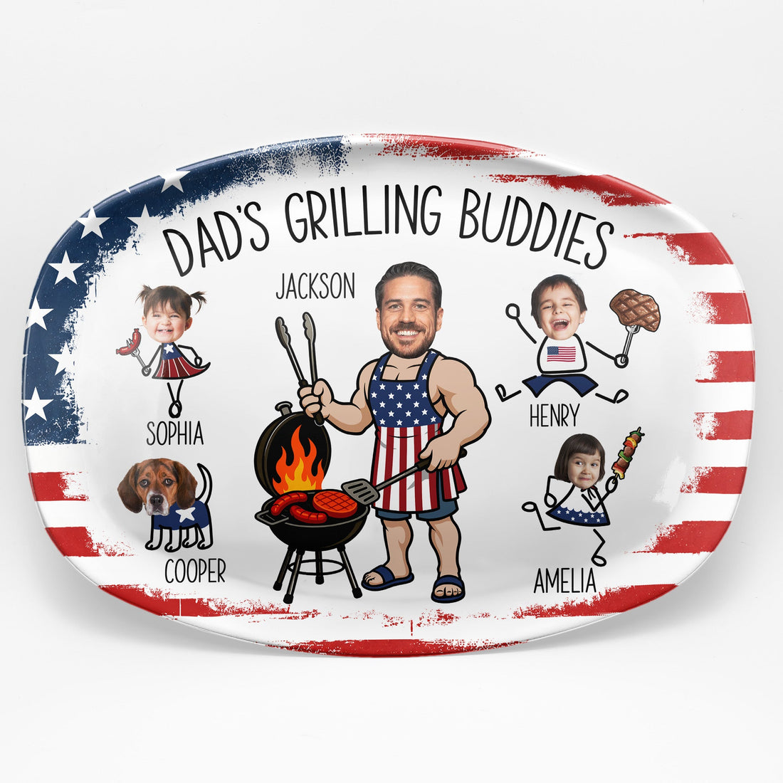 Father's Day Gifts, Dad's Grilling Buddies Custom Kids Faces - Personalized Platter