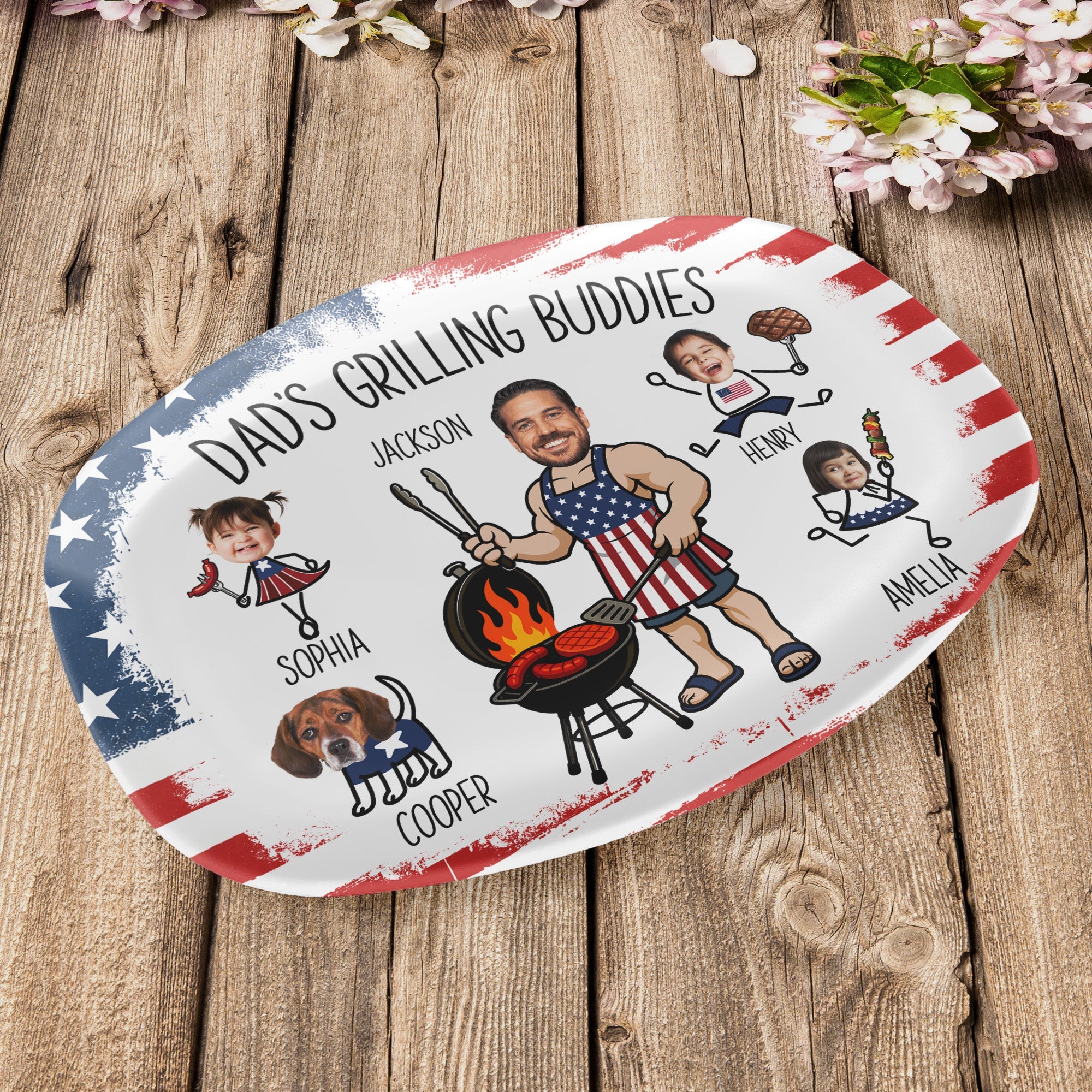Father's Day Gifts, Dad's Grilling Buddies Custom Kids Faces - Personalized Platter