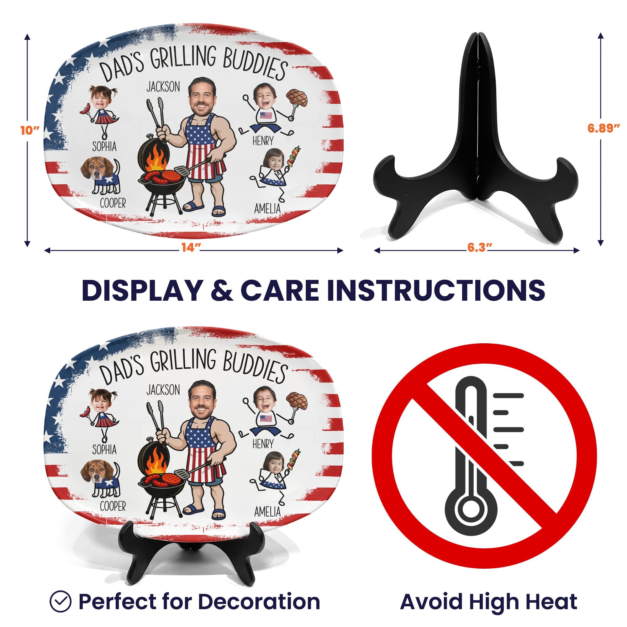 Father's Day Gifts, Dad's Grilling Buddies Custom Kids Faces - Personalized Platter