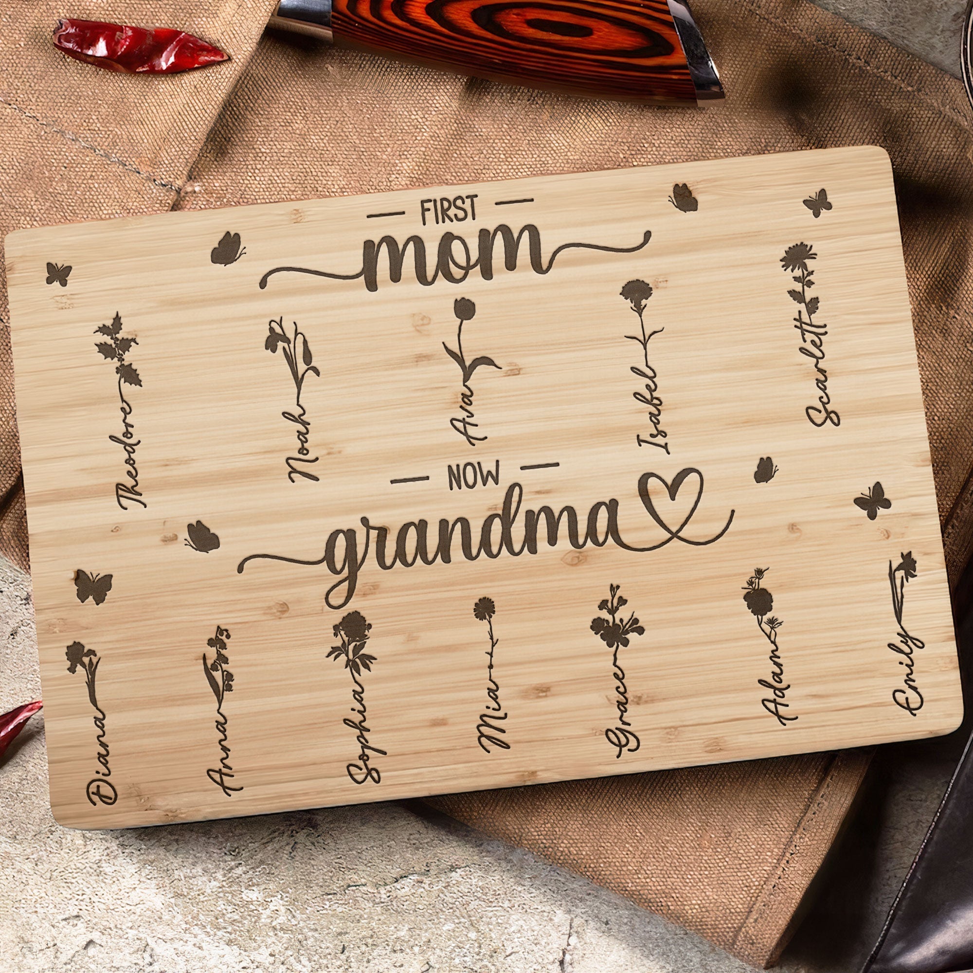 First Mom Now Grandma - Personalized Cutting Board
