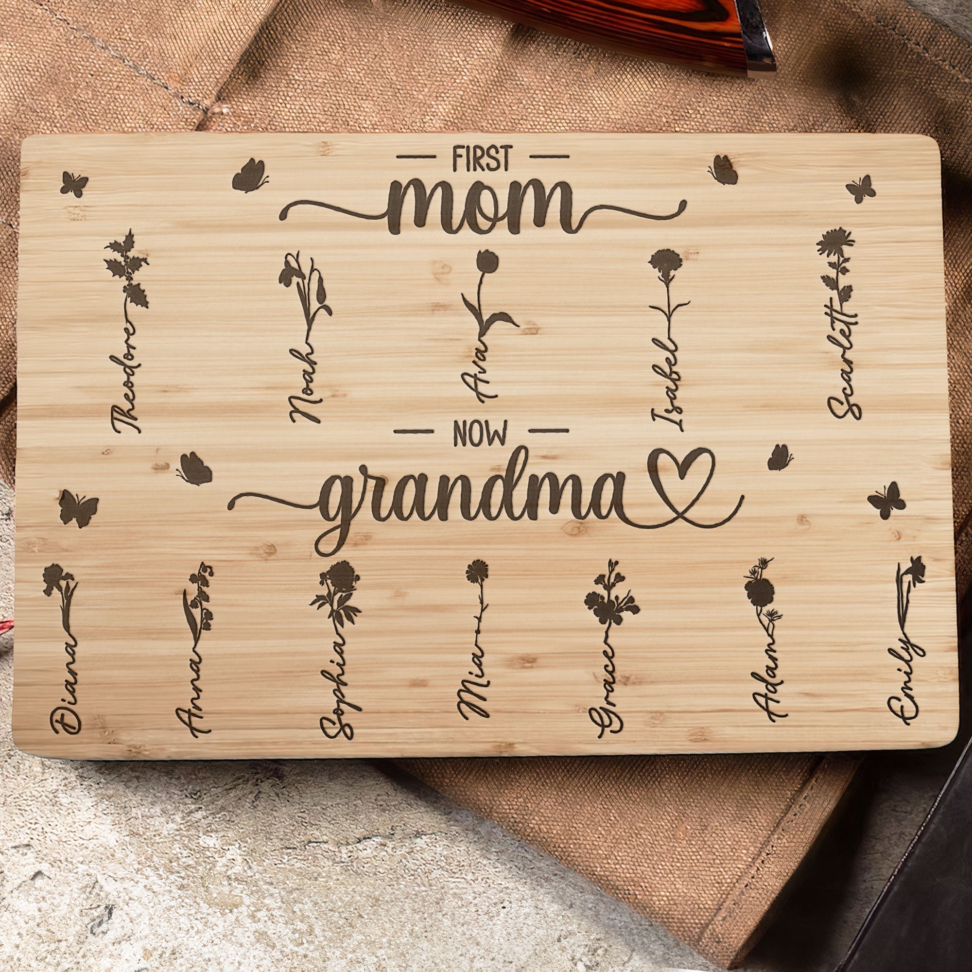 First Mom Now Grandma - Personalized Cutting Board