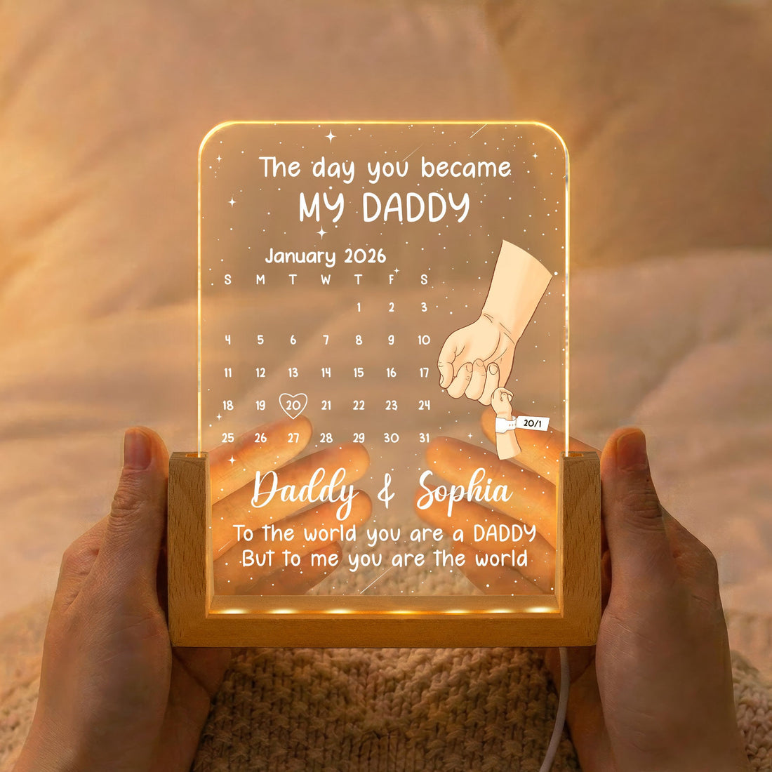 First Father's Day Gift - The Day You Became My Daddy - Custom Calendar - Personalized Night Light