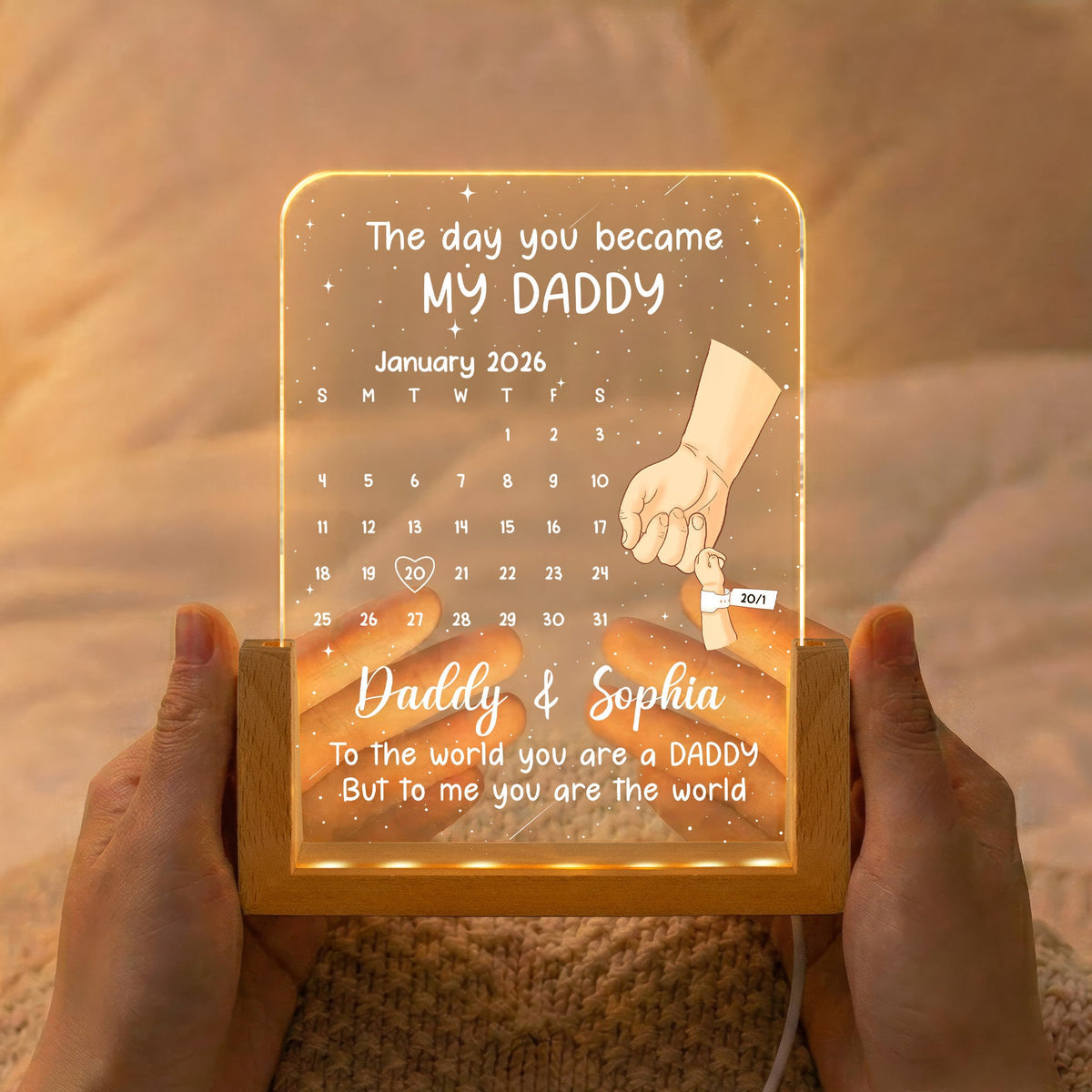 First Father's Day Gift - The Day You Became My Daddy - Custom Calendar - Personalized Night Light