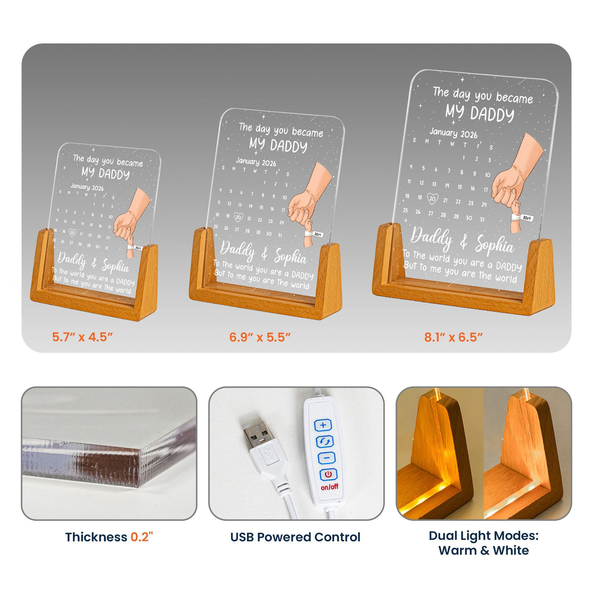 First Father's Day Gift - The Day You Became My Daddy - Custom Calendar - Personalized Night Light