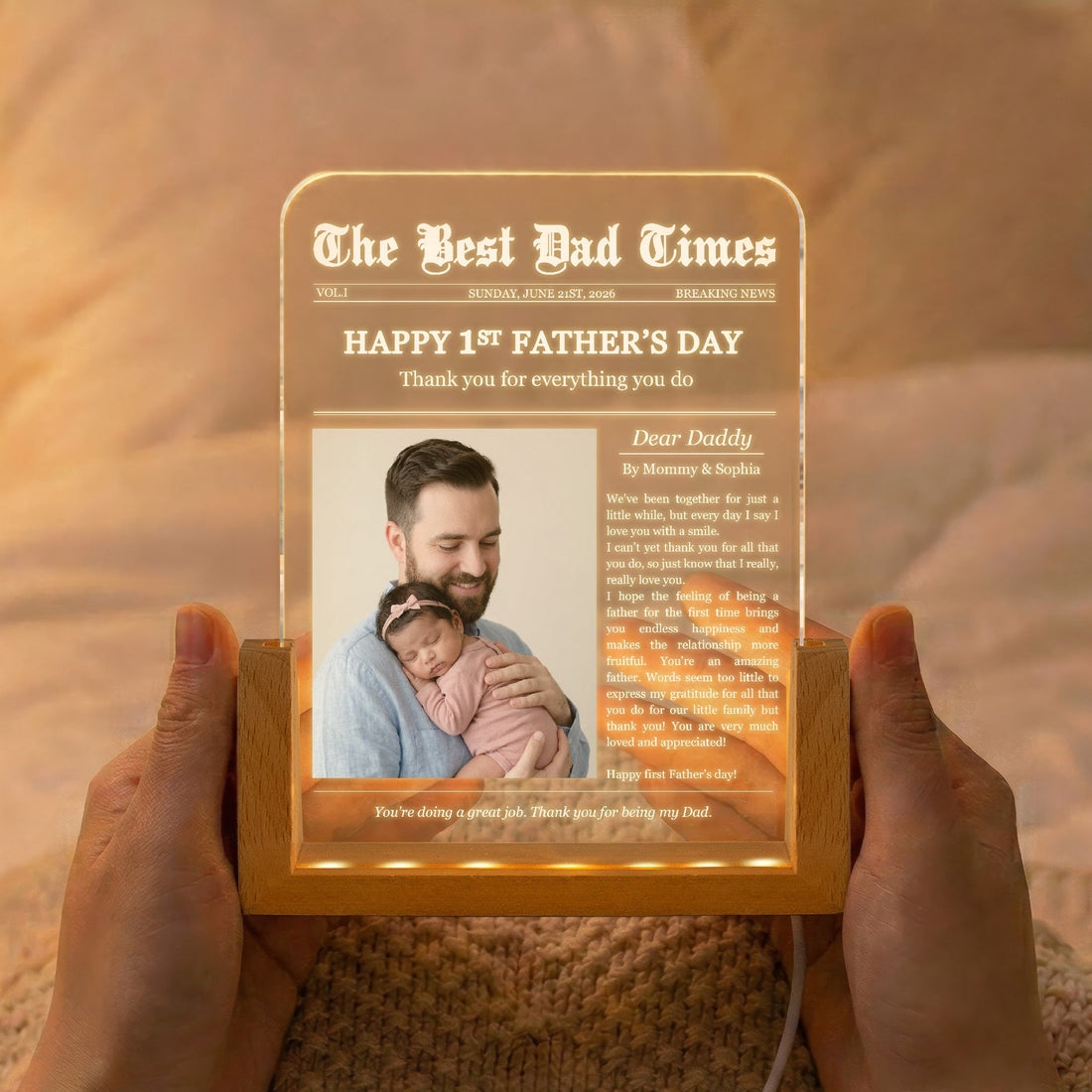 First Father's Day Custom Photo Gift For Dad, Husband - Personalized Night Light