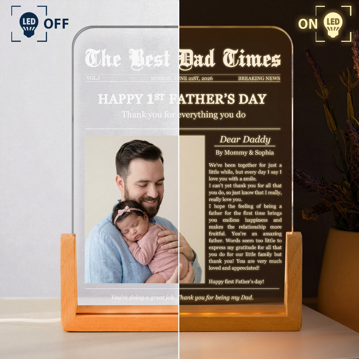 First Father's Day Custom Photo Gift For Dad, Husband - Personalized Night Light