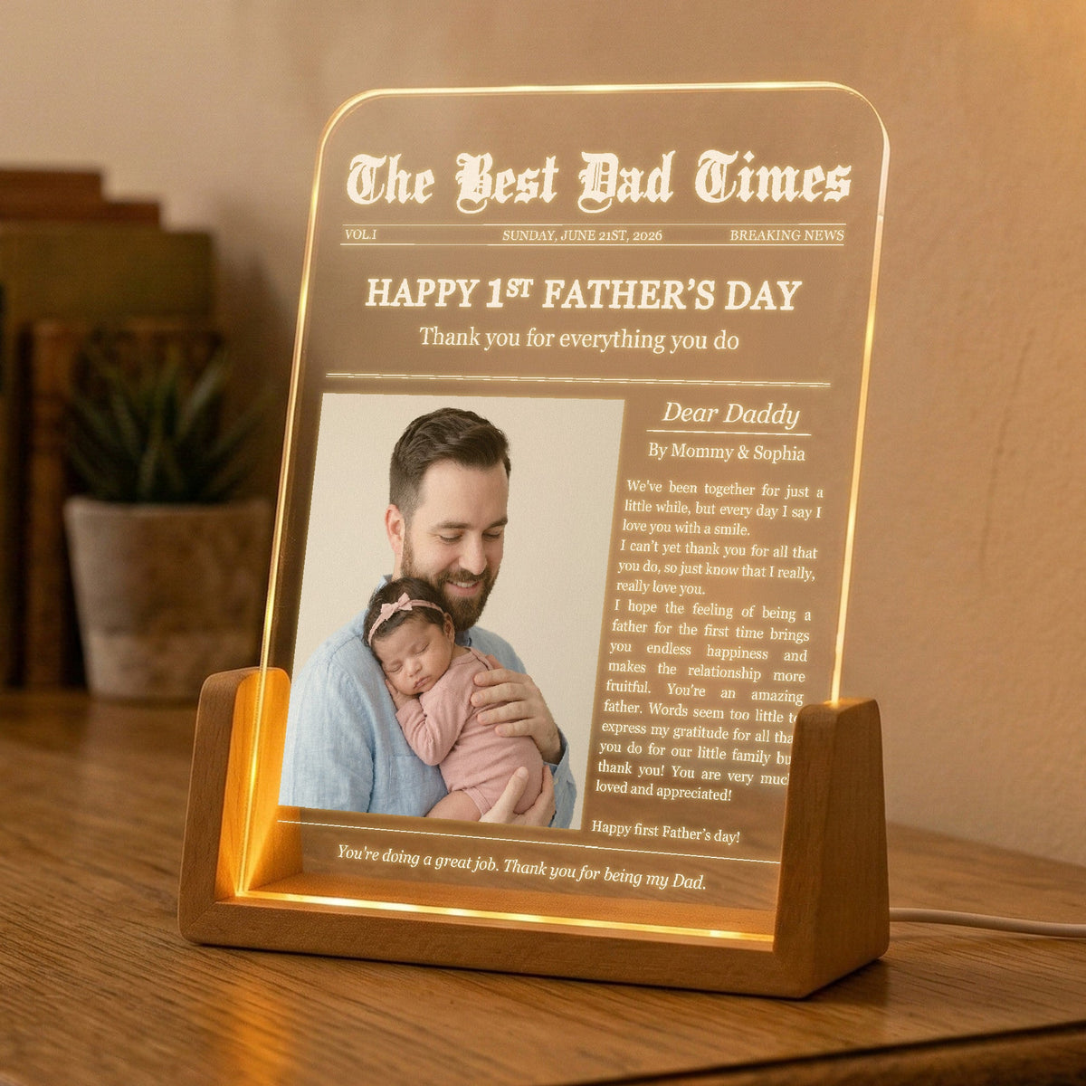 First Father's Day Custom Photo Gift For Dad, Husband - Personalized Night Light