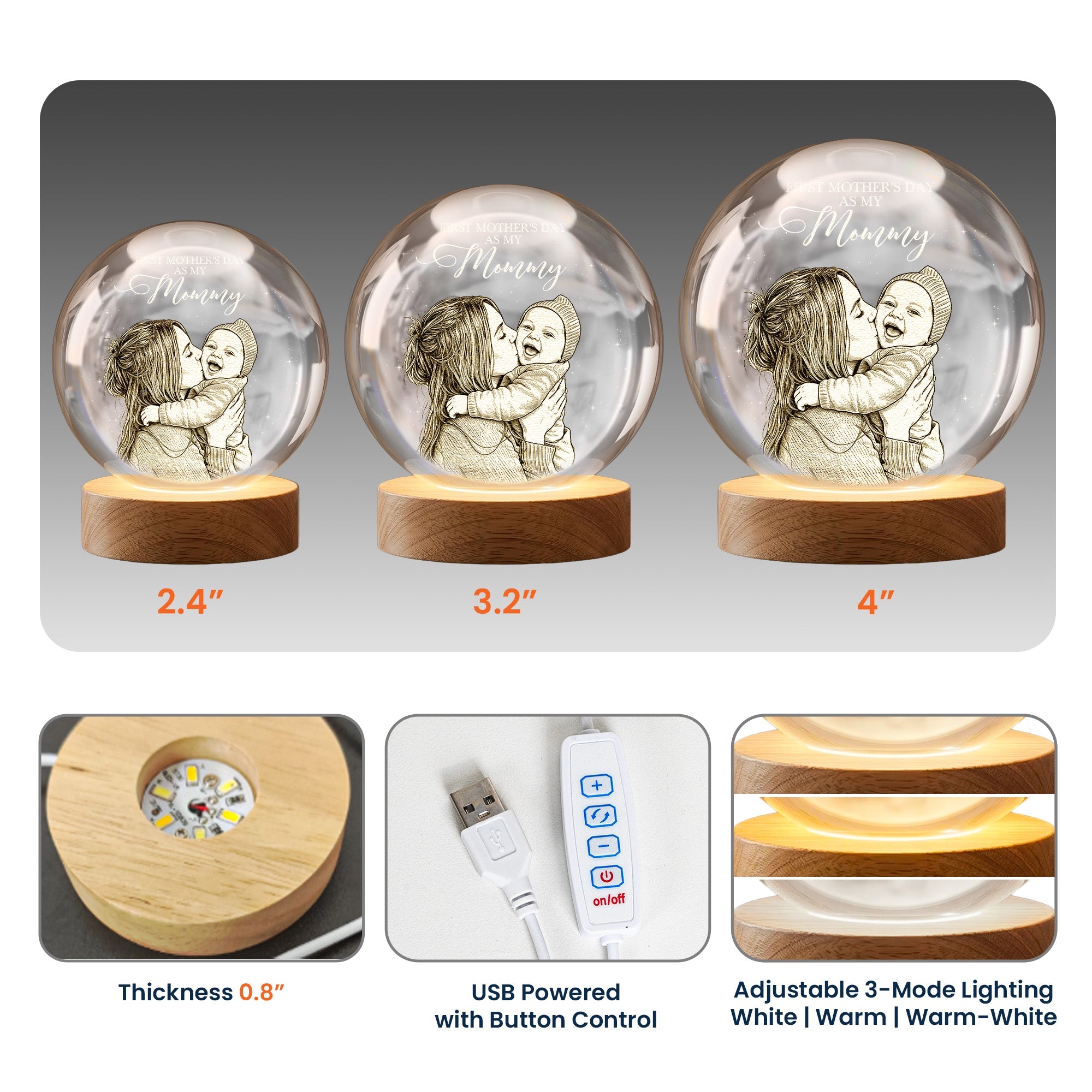 First Mother's Day Baby & Mommy - 1st Mother's Day Gift For Her, Daughter, Wife - Personalized Night Light