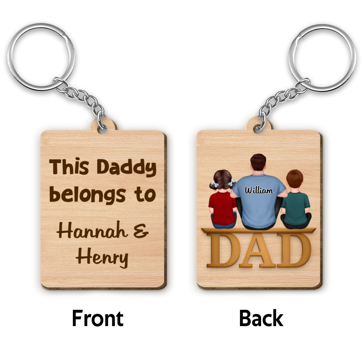 Daddy Belongs To Kids Personalized Wooden Keychain