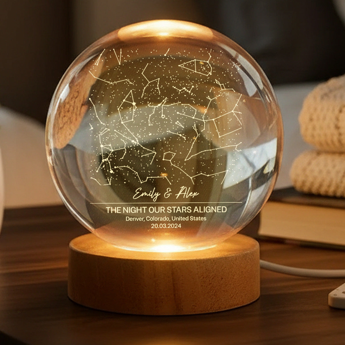 Eternal Love Custom Couple Anniversary Date Star Map - Personalized Crystal Ball LED Night Light - Valentine's Day Gift For Couple, For Her, For Him