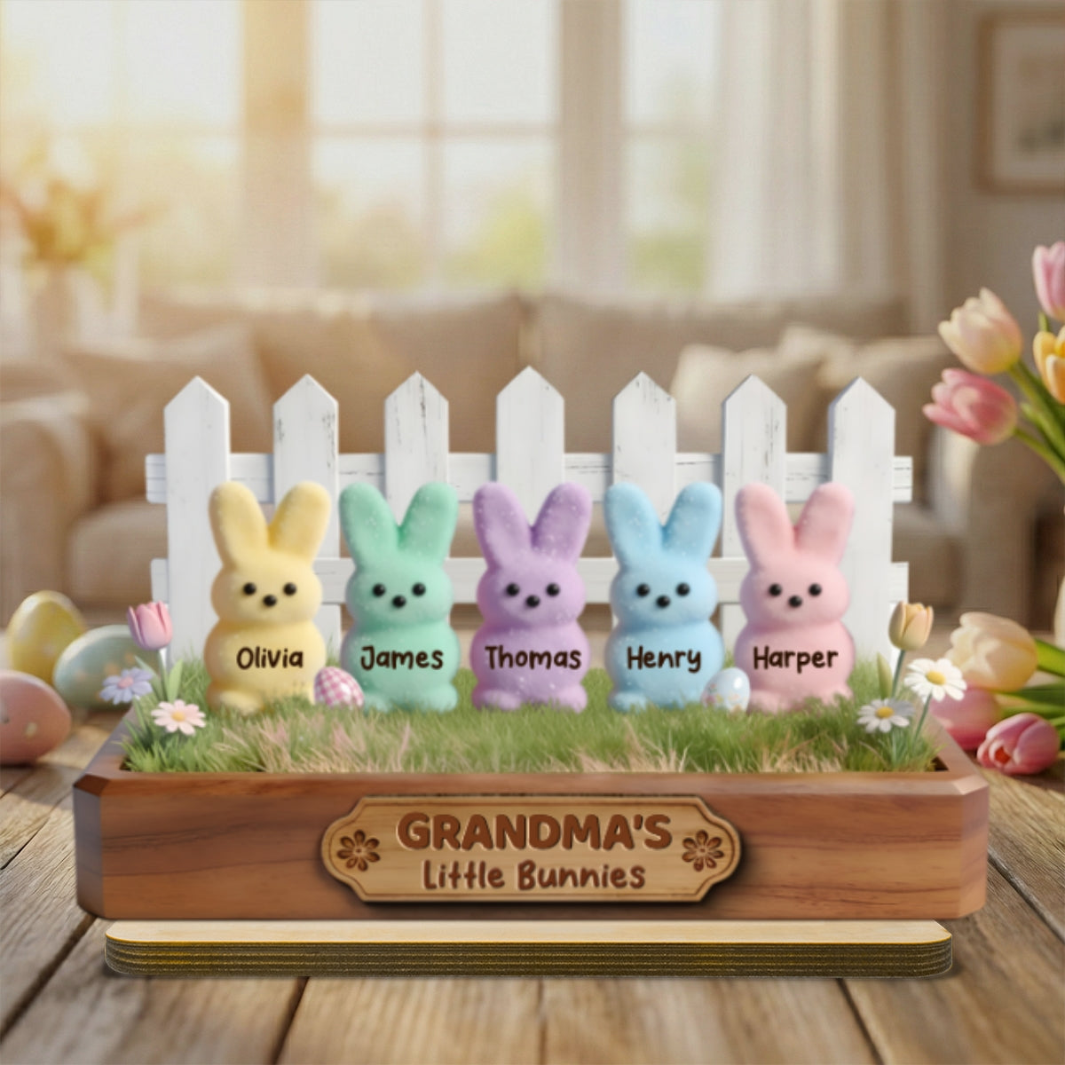Happy Easter Grandma Little Bunnies - Personalized 2-Layered Wooden Plaque - Easter Gift For Grandma, Easter Decoration