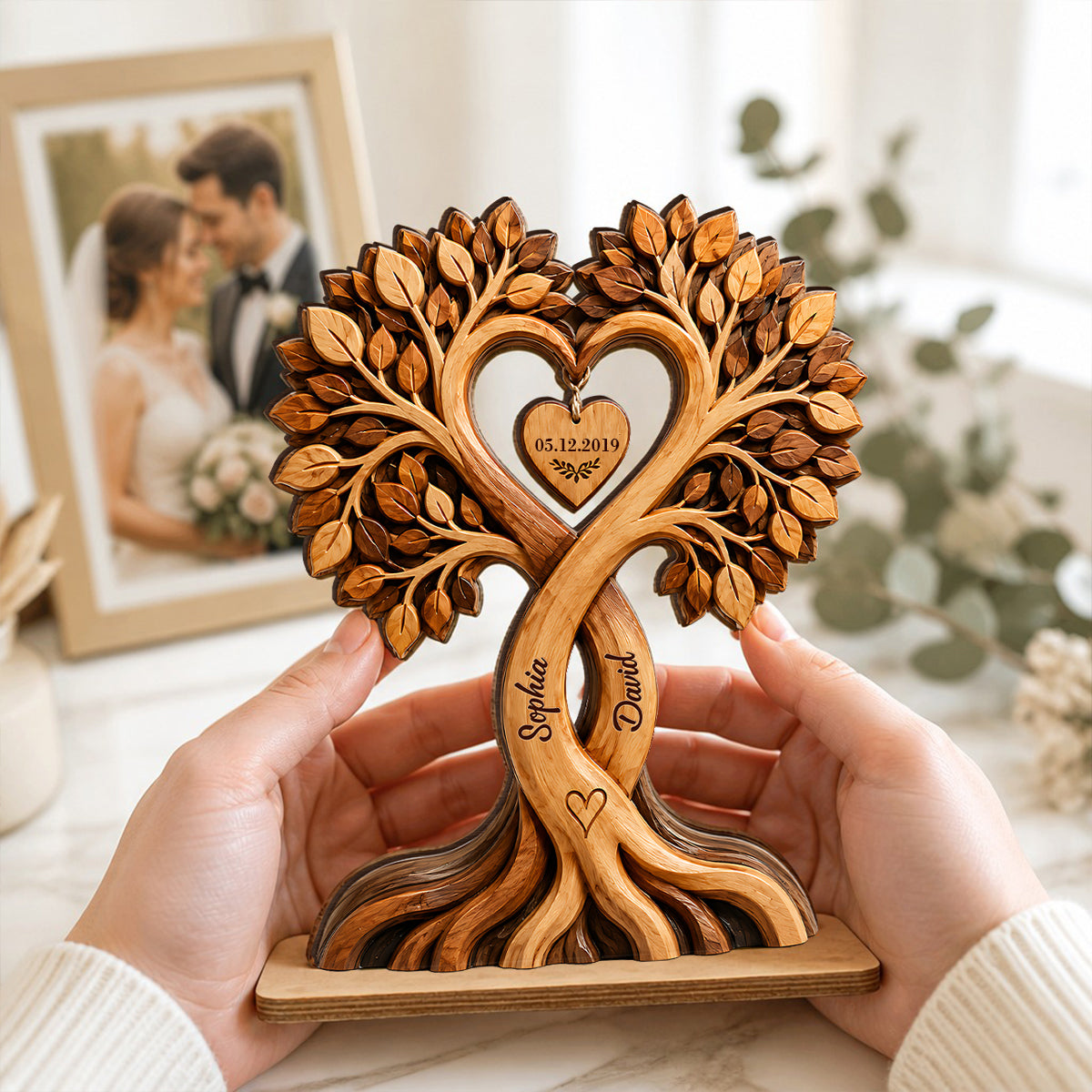Couple Heart Tree - Personalized 2-Layered Wooden Plaque - Anniversary Gift for Him, Gift for Her