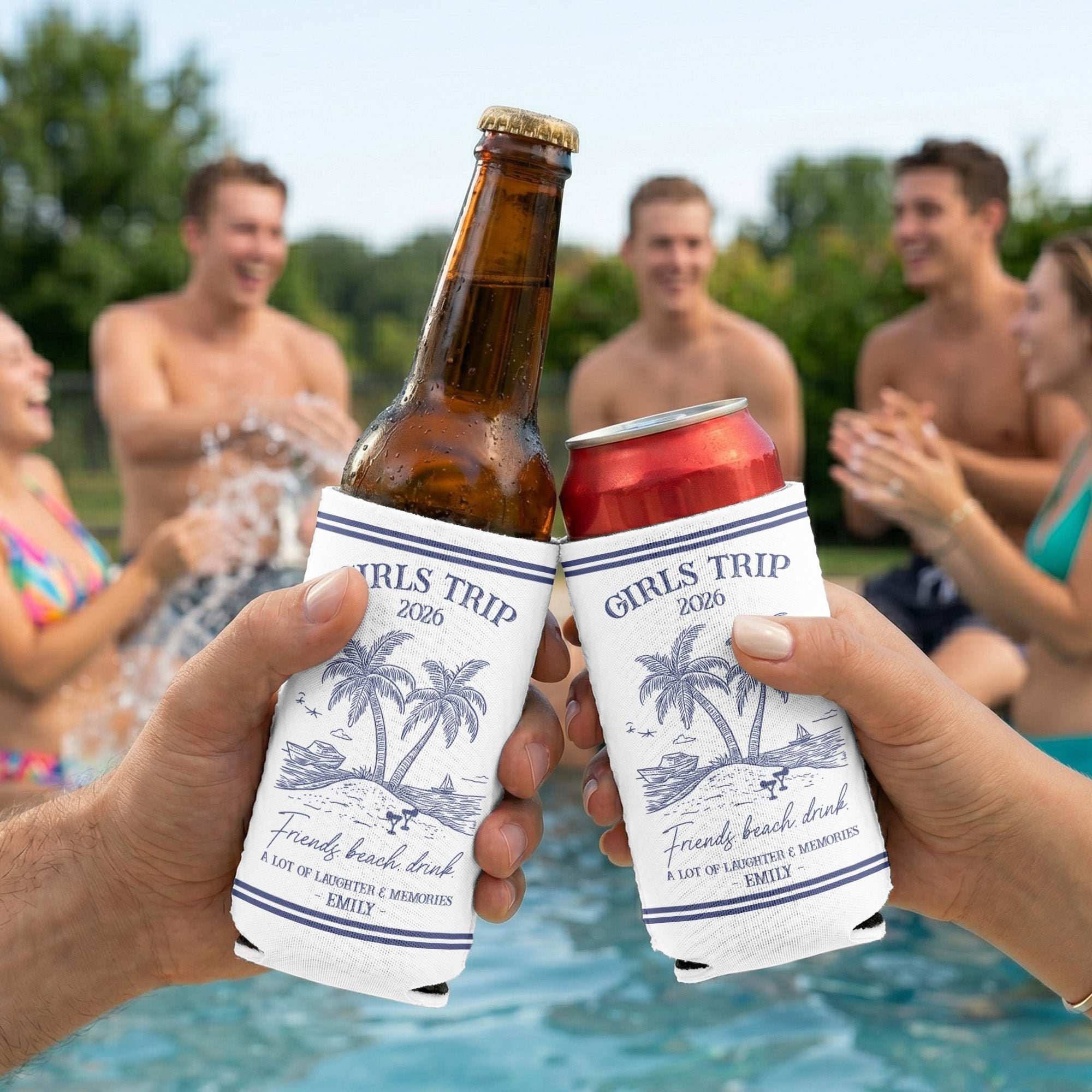 Girls Trip Summer Time - Personalized Can Cooler