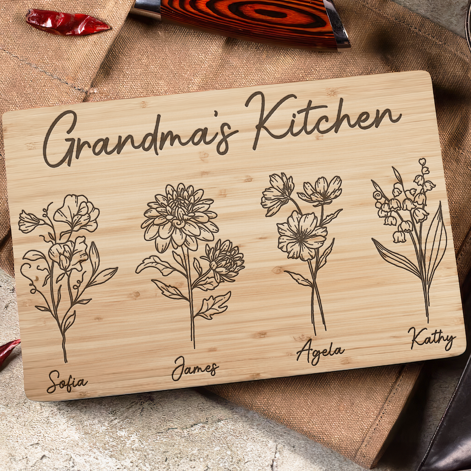 Grandma's Kitchen Custom Nini Gigi Mom Mama - Personalized Cutting Board