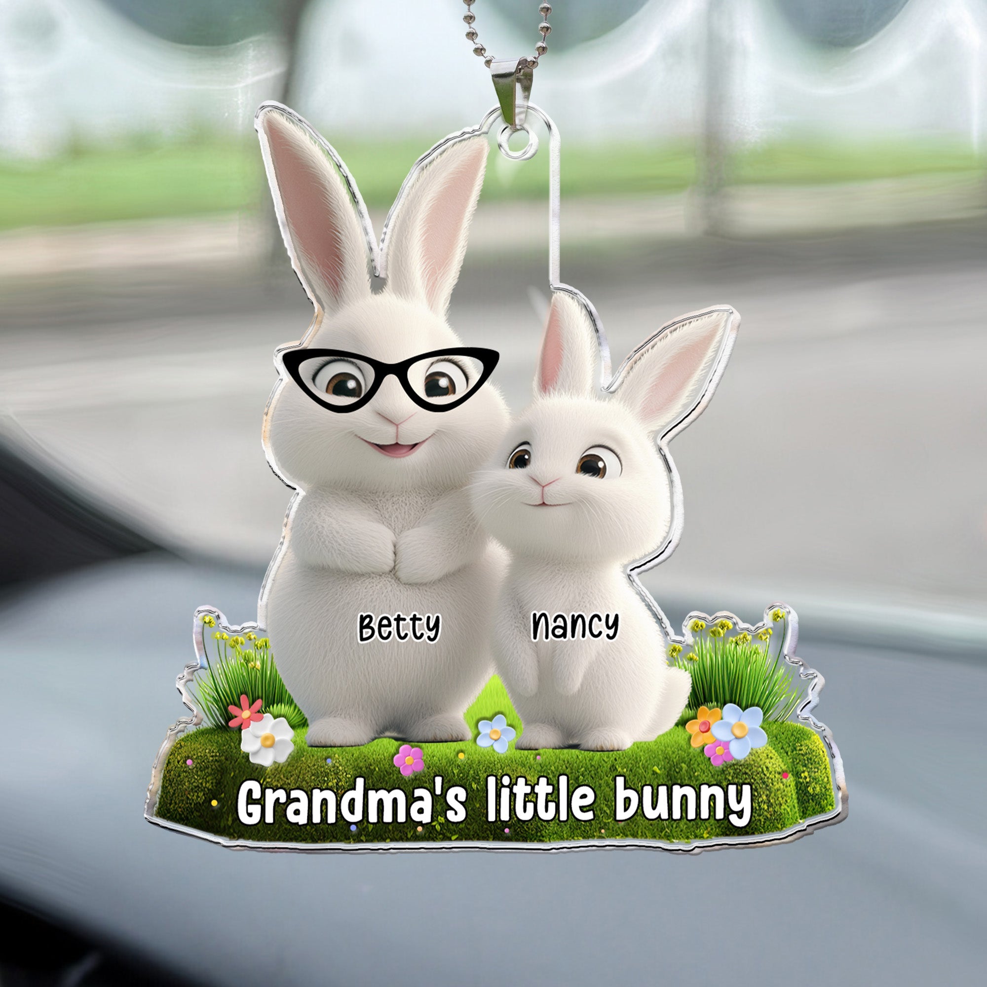 Grandma's Little Bunnies - Personalized Rear View Mirror Accessory