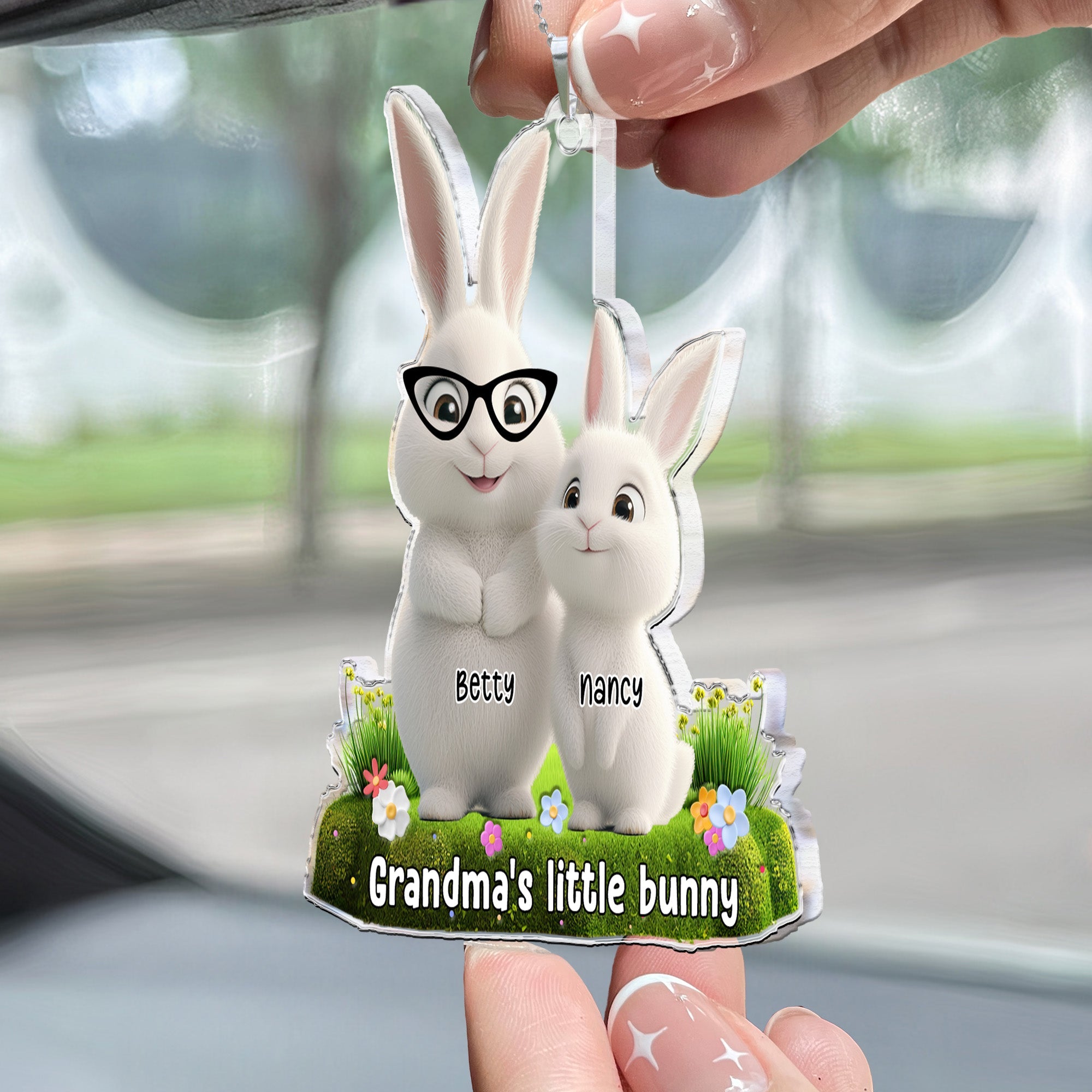 Grandma's Little Bunnies - Personalized Rear View Mirror Accessory