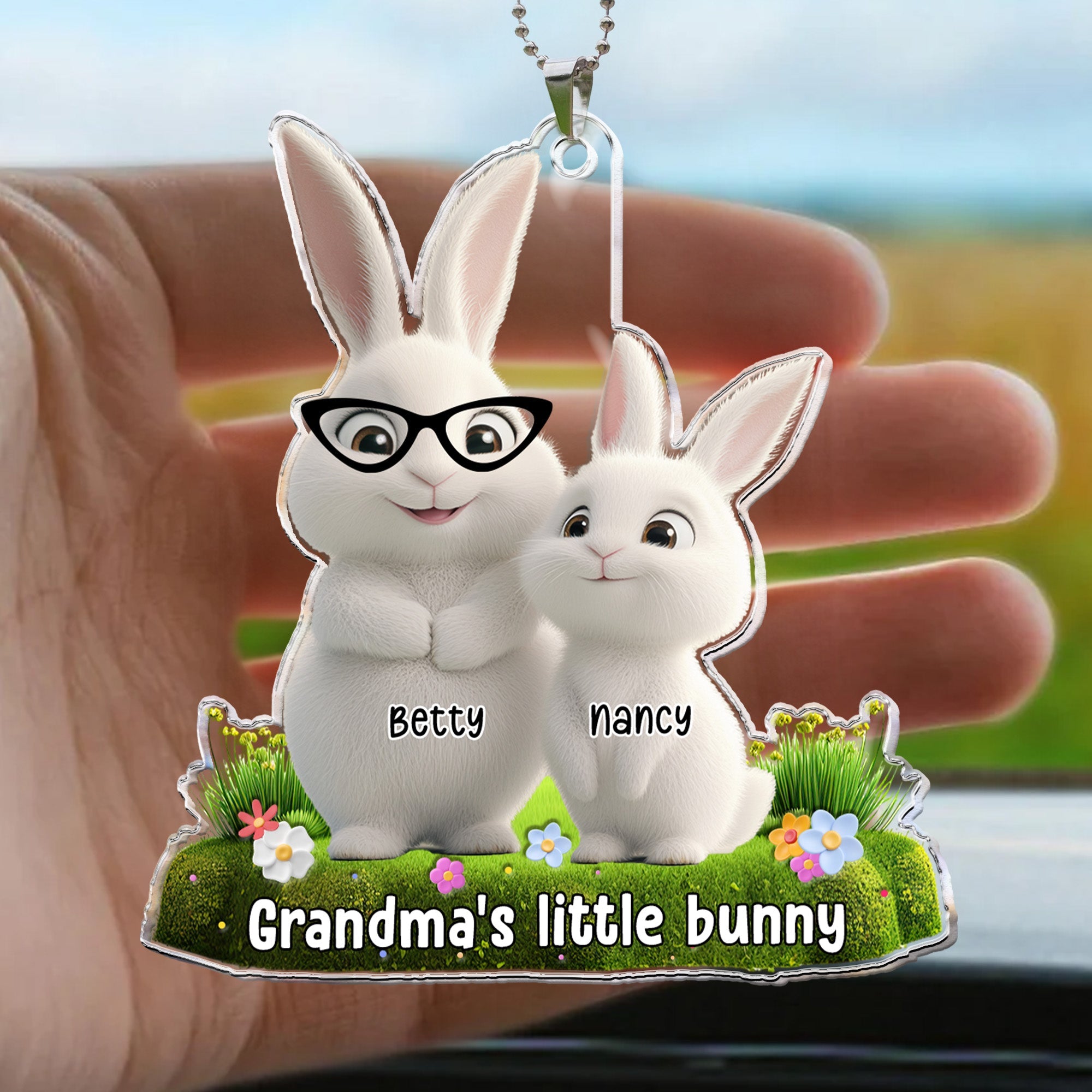 Grandma's Little Bunnies - Personalized Rear View Mirror Accessory
