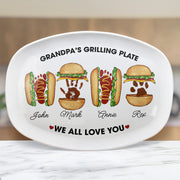 Grandpa's Grilling Plate, Custom Burger Hot Dog Handprint Footprint - Personalized Platter