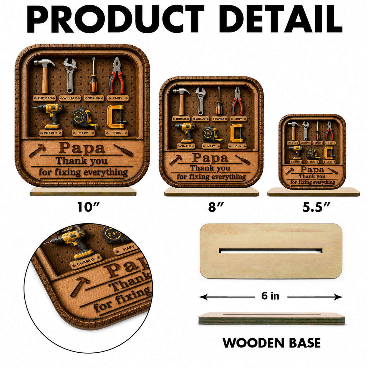 Dad Grandpa Tool Box - Personalized 2-Layered Wooden Plaque -  Gift For Dad, Husband