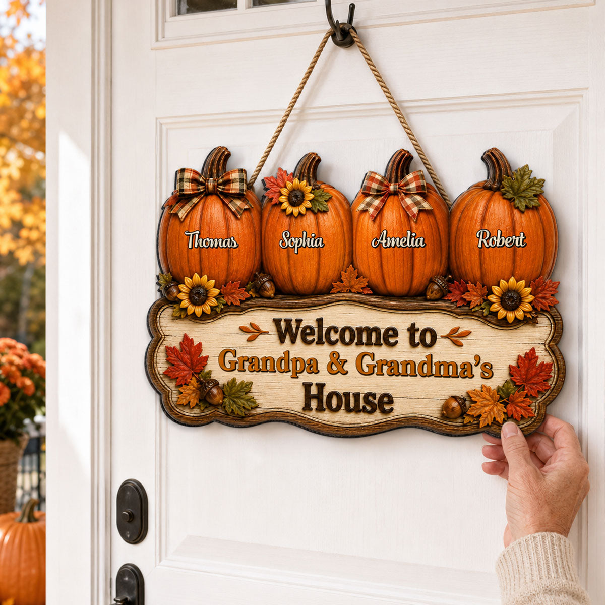 Cozy Warm Fall Season Vibe Little Pumpkins Welcome To Grandma Grandpa House - Personalized Wood Sign - Fall Decoration For Grandparents