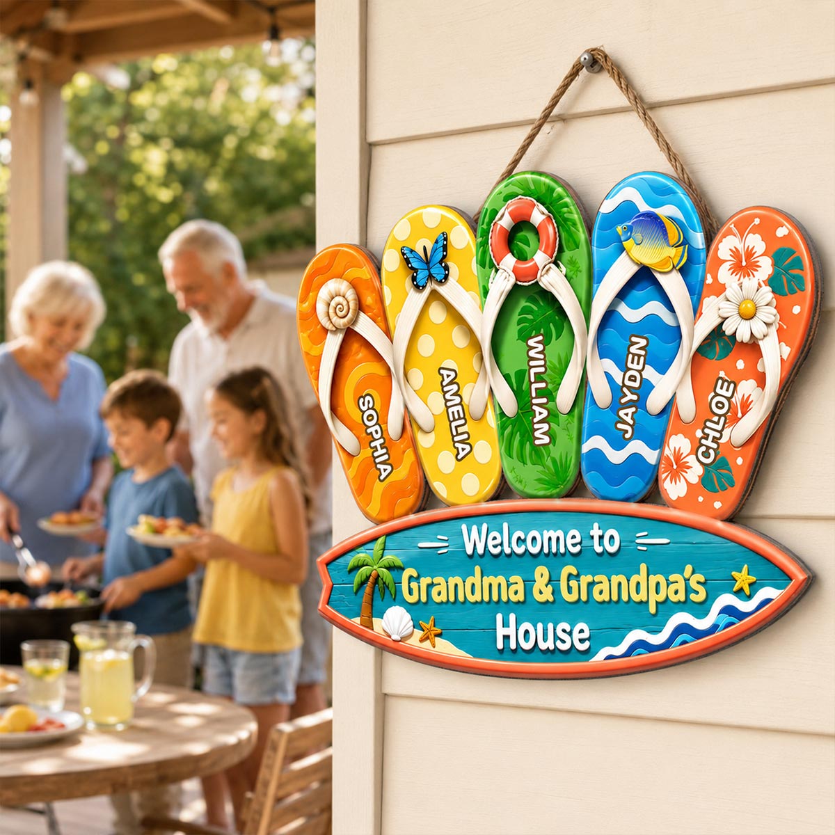 Hello Summer Vibe Welcome To Grandma Grandpa House - Personalized Wood Sign - Grandparents House Summer Decoration