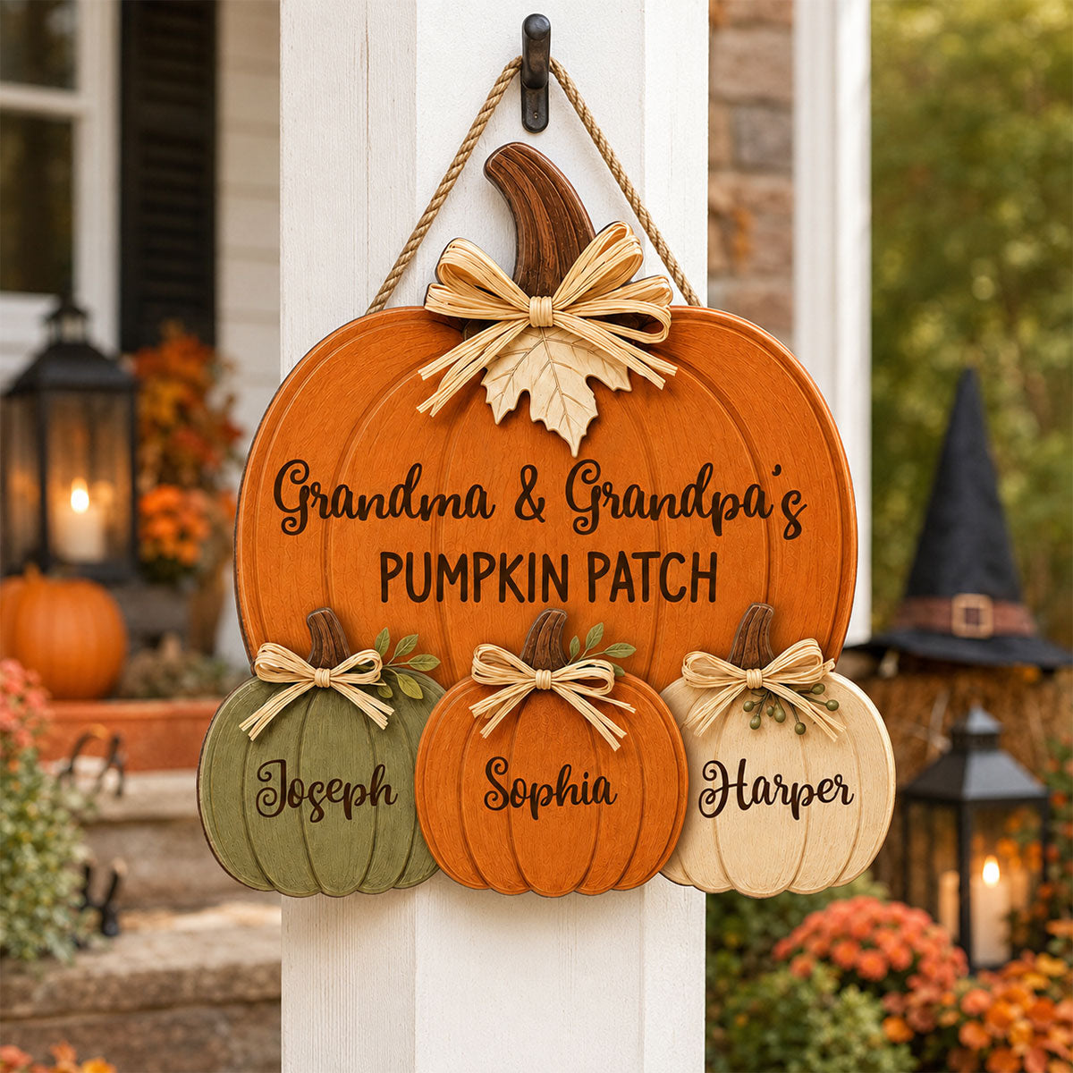 Grandma Grandpa's Pumpkin Patch 2D Flat - Personalized Door Hanger - Fall Season Decor For Grandparents