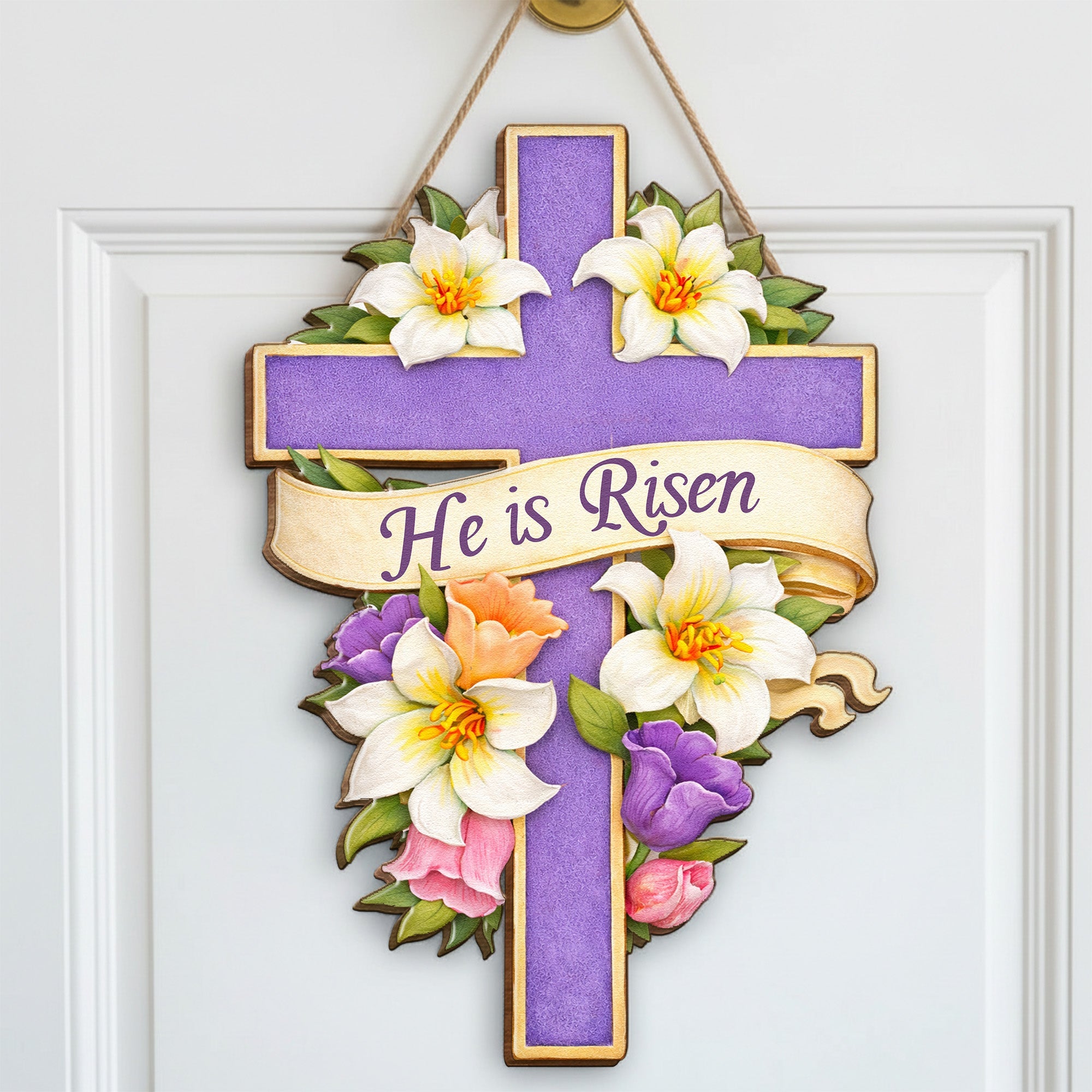 He Is Risen Easter Cross Decor - Personalized Wood Sign
