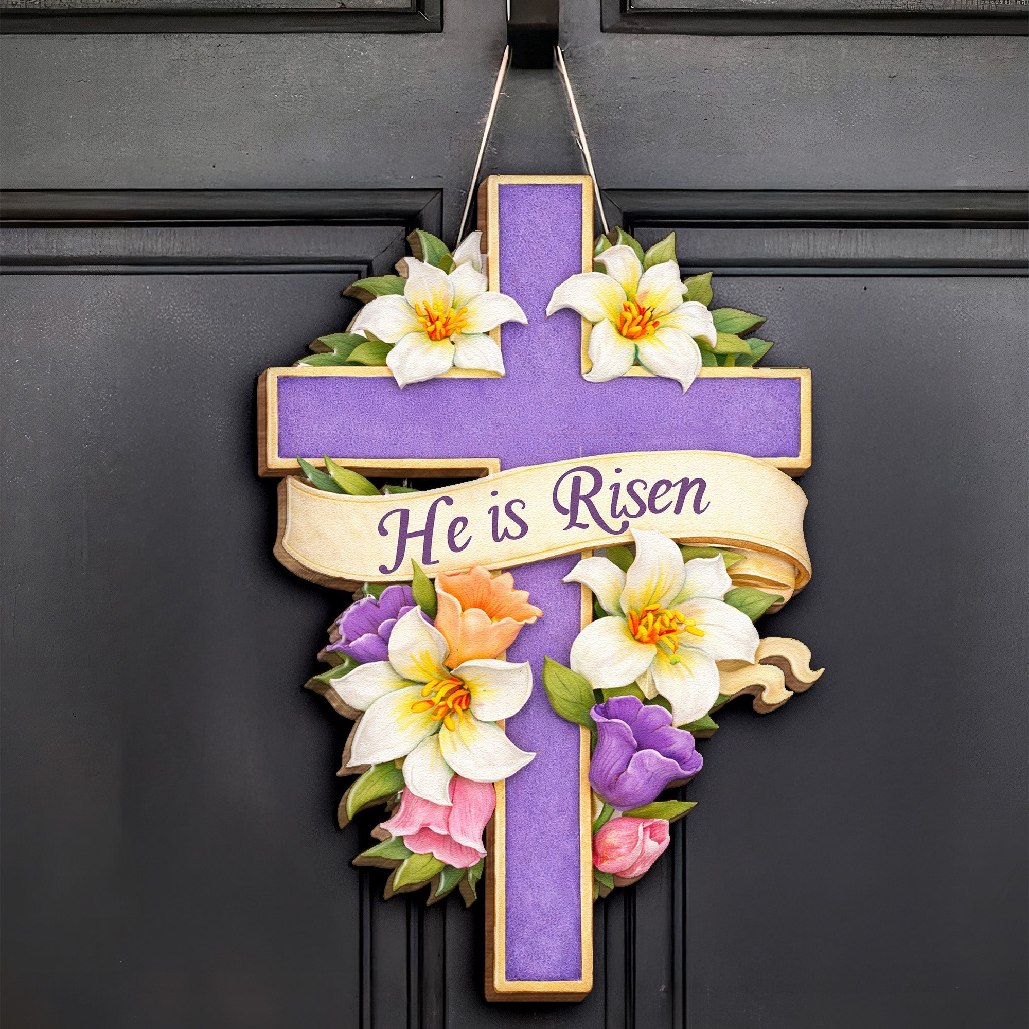 He Is Risen Easter Cross Decor - Personalized Wood Sign